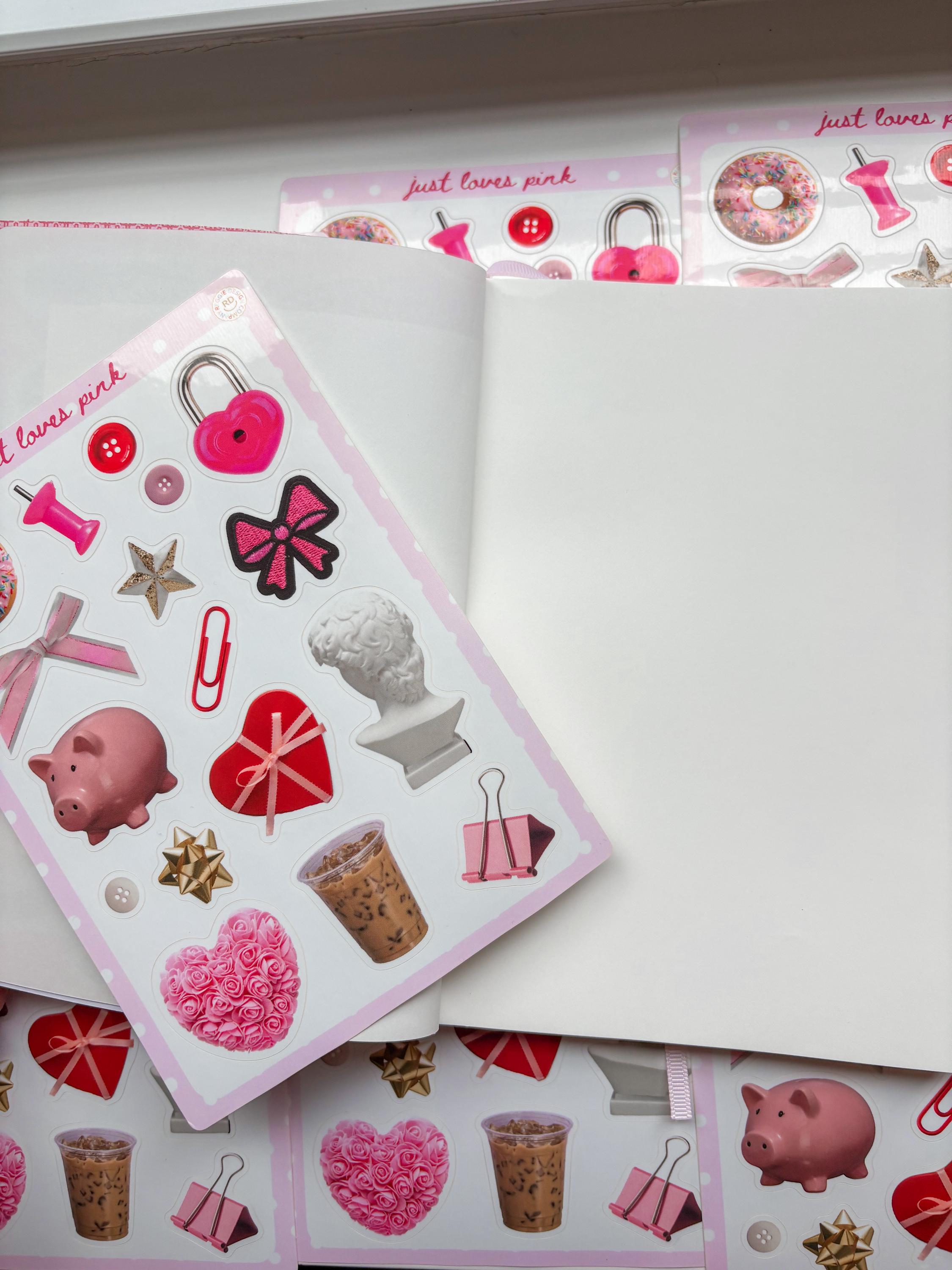 Pink Junk Journal 5x7 Sticker Sheet,Scrapbook Stickers, Journal Cover Stickers,Kiss Cut Sticker Sheet, Junk Journal Supplies, Vinyl Stickers