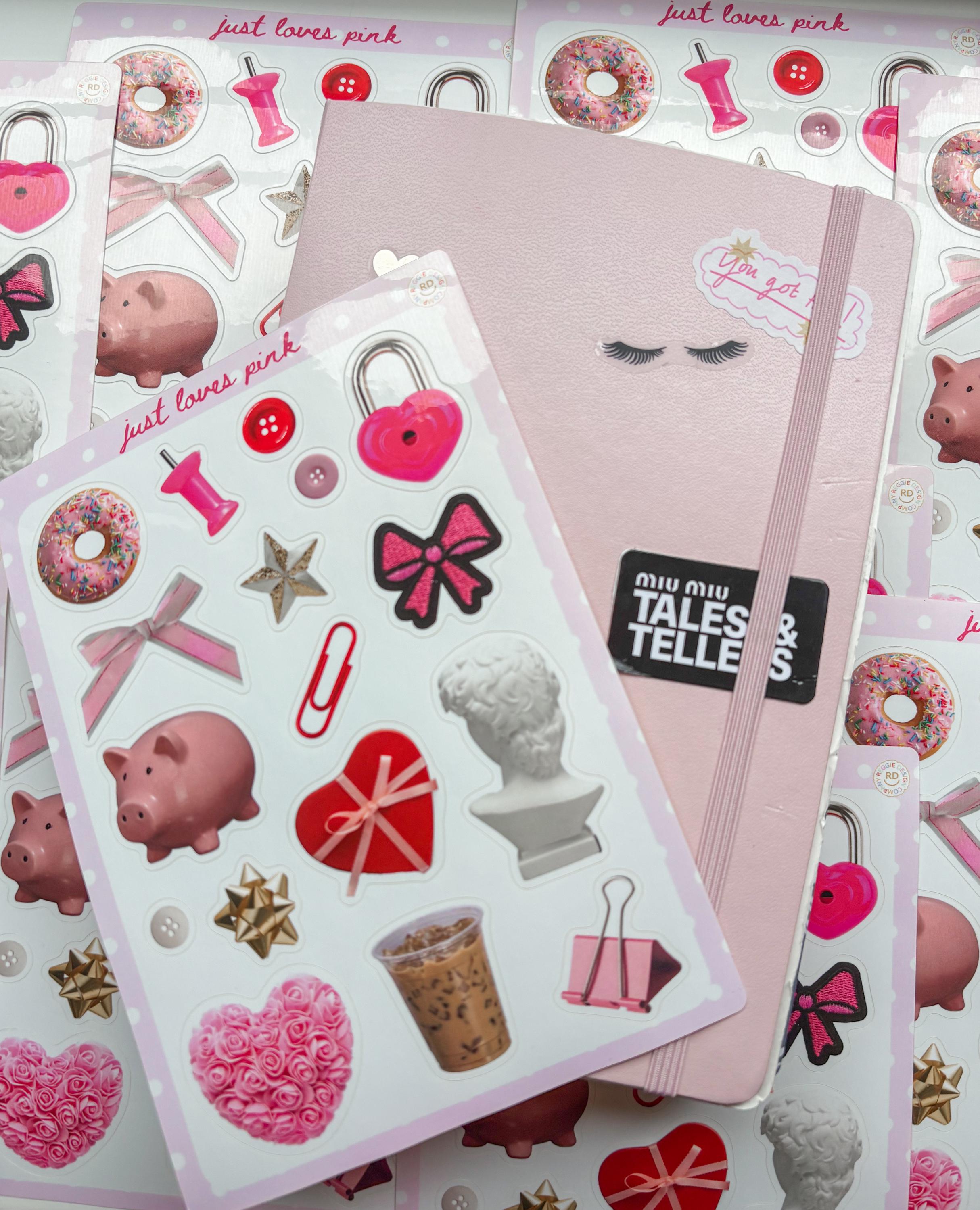 Pink Junk Journal 5x7 Sticker Sheet,Scrapbook Stickers, Journal Cover Stickers,Kiss Cut Sticker Sheet, Junk Journal Supplies, Vinyl Stickers