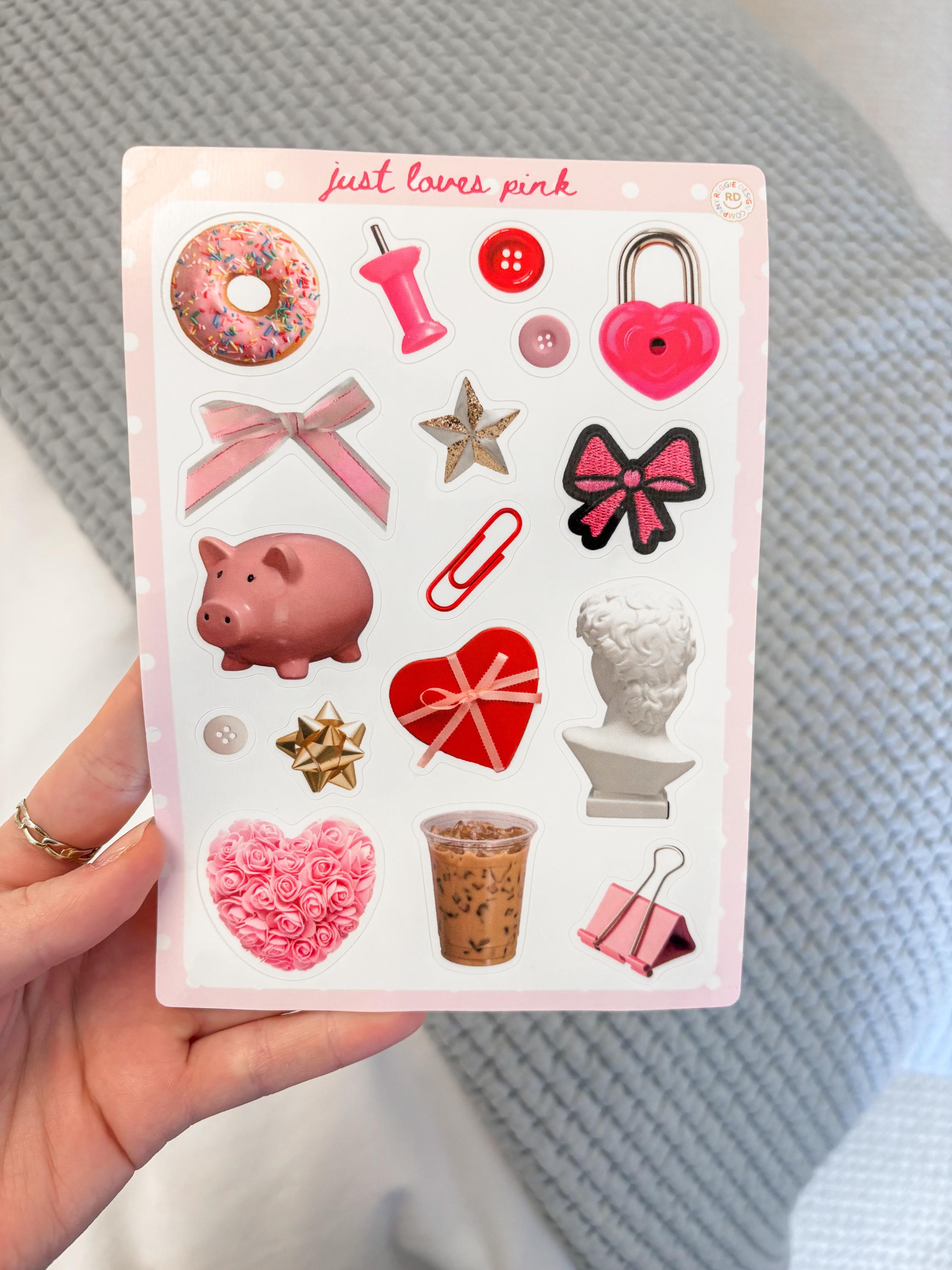 Pink Junk Journal 5x7 Sticker Sheet,Scrapbook Stickers, Journal Cover Stickers,Kiss Cut Sticker Sheet, Junk Journal Supplies, Vinyl Stickers