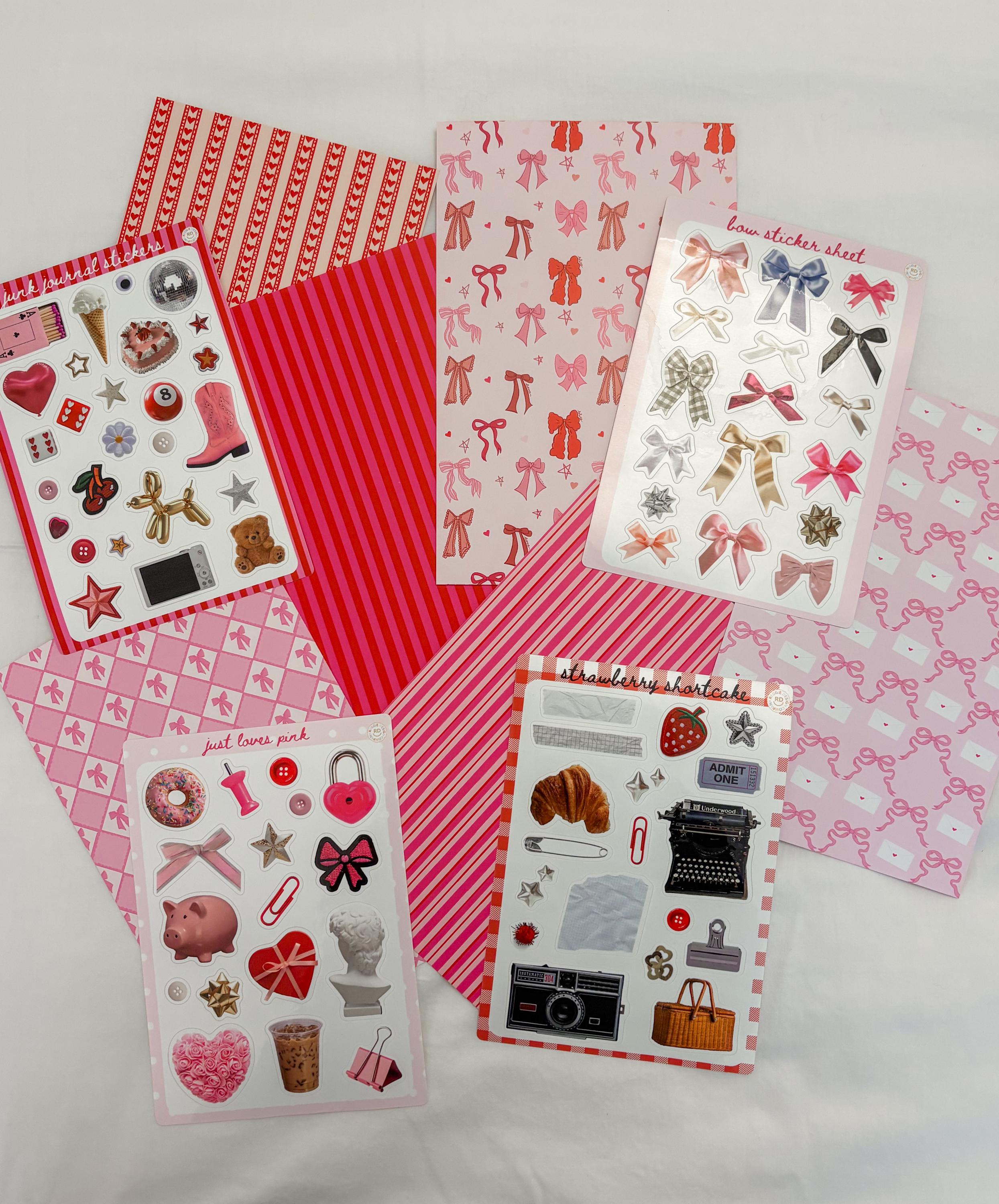 Journal Pattern Notebook 6 Pages -Scrapbooking,Journaling,Junk Journal,Vibrant Aesthetics Graphic Pattern,Scrapbook Paper,Pink,Red,Valentine