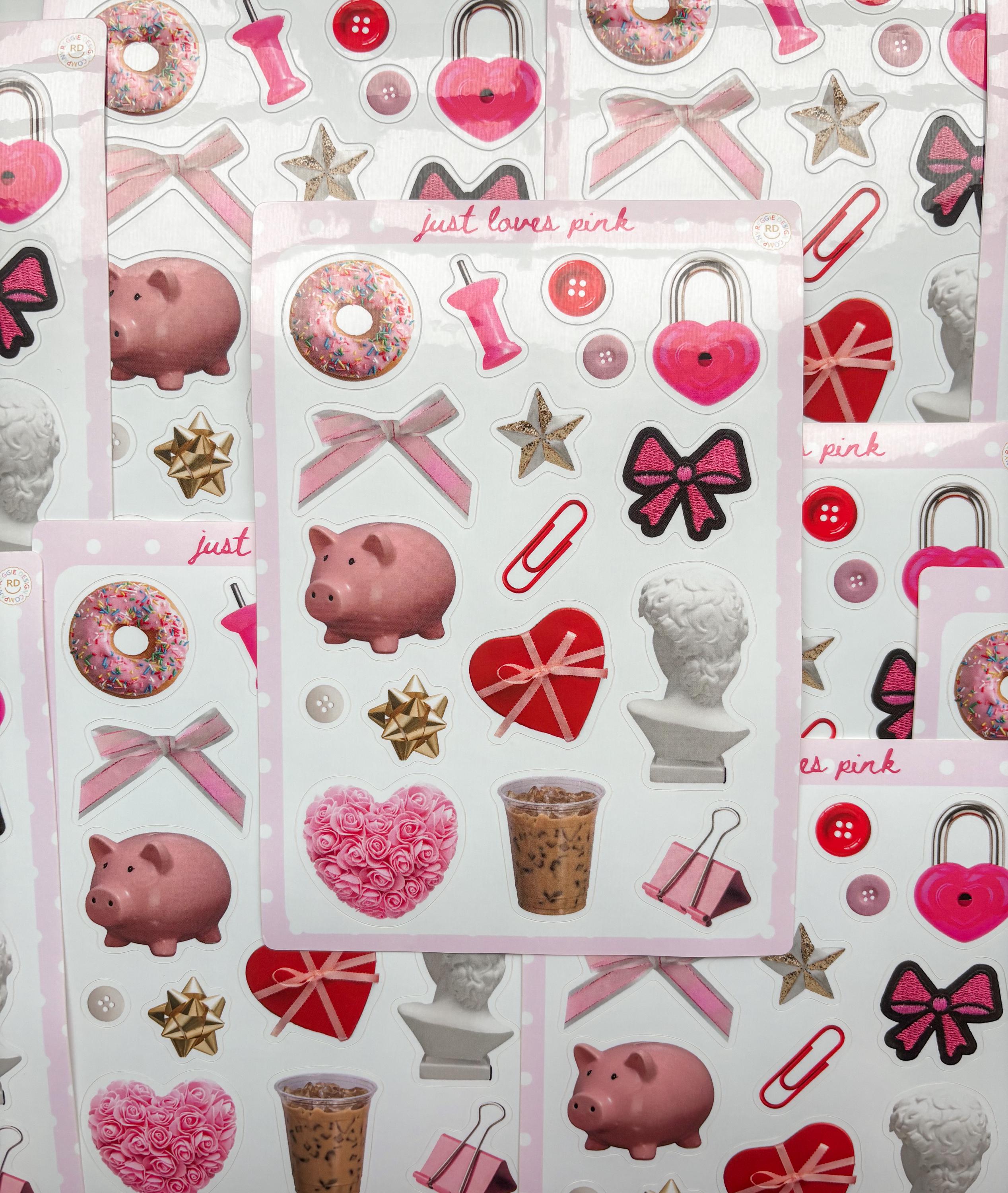 Pink Junk Journal 5x7 Sticker Sheet,Scrapbook Stickers, Journal Cover Stickers,Kiss Cut Sticker Sheet, Junk Journal Supplies, Vinyl Stickers