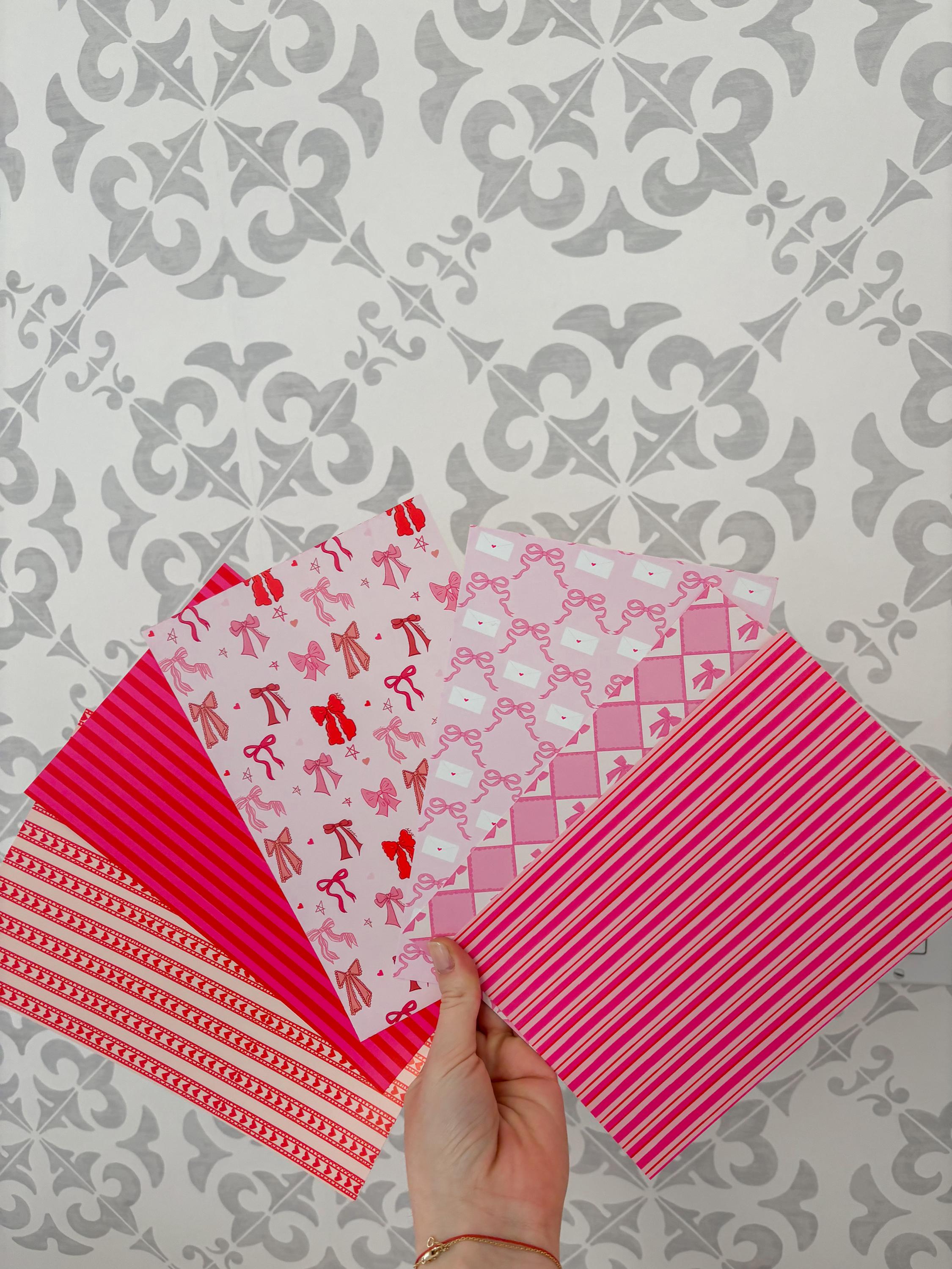 Journal Pattern Notebook 6 Pages -Scrapbooking,Journaling,Junk Journal,Vibrant Aesthetics Graphic Pattern,Scrapbook Paper,Pink,Red,Valentine