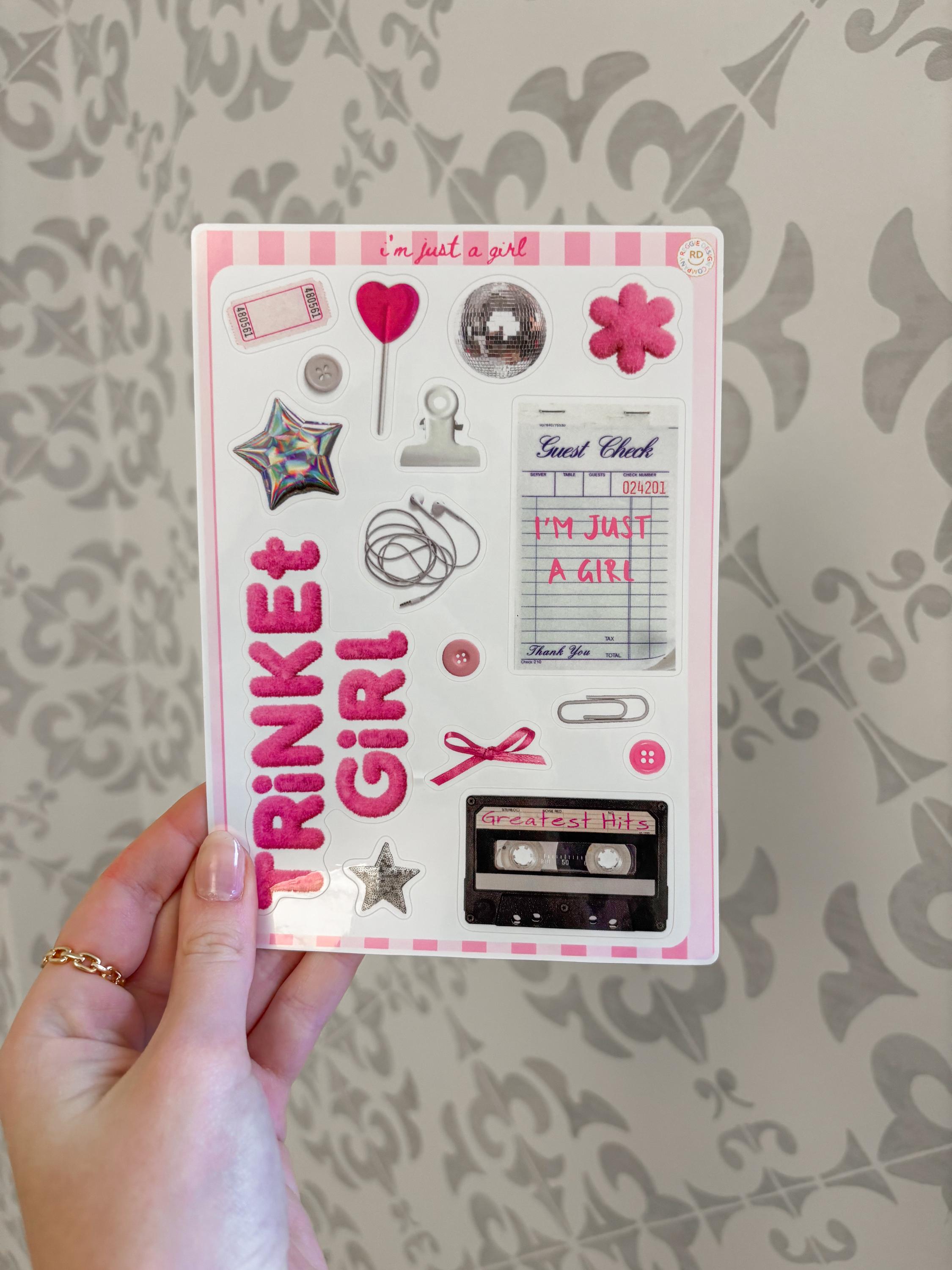 Trinket Junk Journal 5x7 Sticker Sheet,Scrapbook Stickers, Journal Cover Stickers,Kiss Cut Sticker , Junk Journal Supplies, Vinyl Stickers