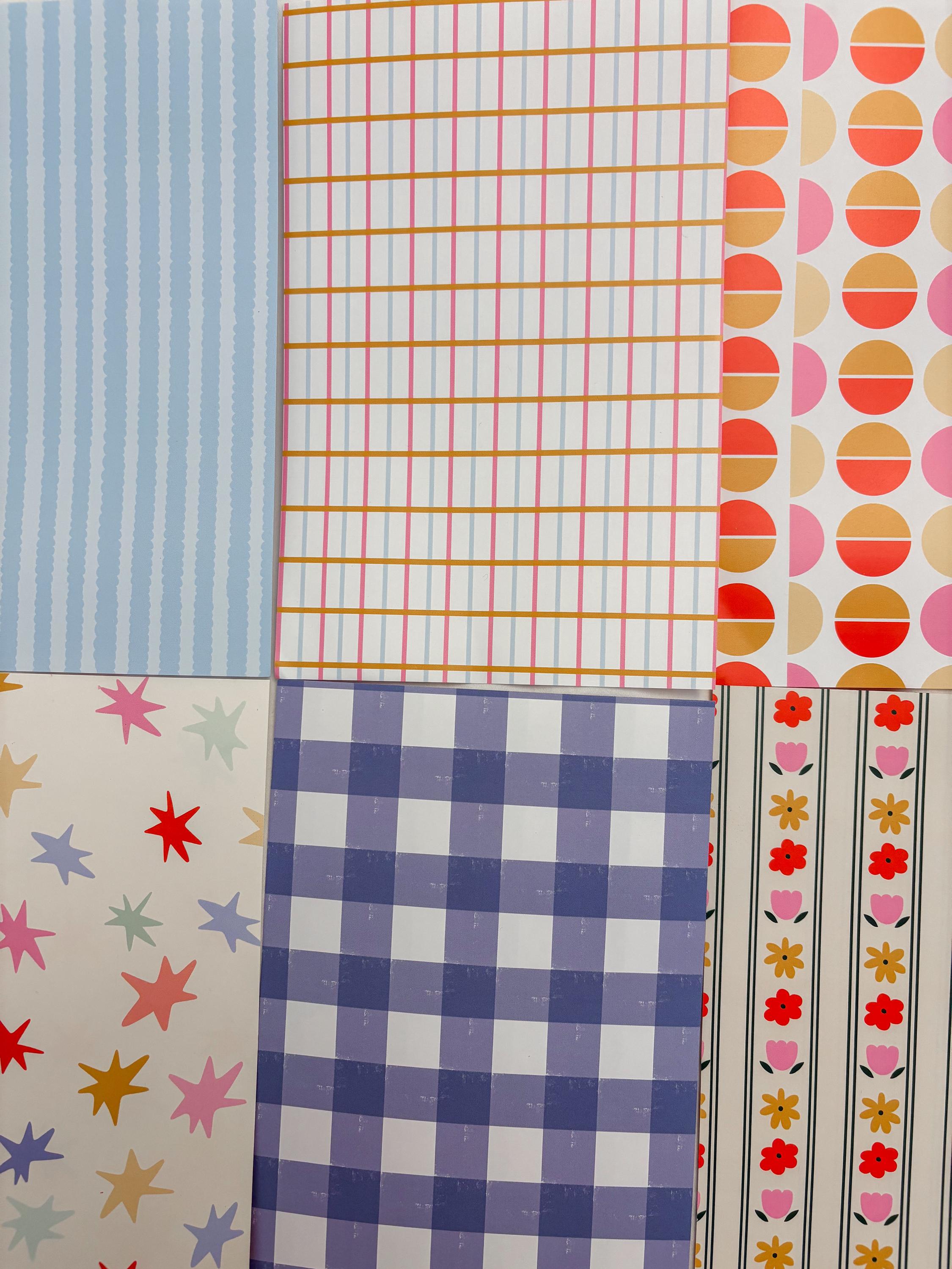 Journal Pattern Notebook 6 Pages -Scrapbooking,Journaling,Junk Journal,Pastel Aesthetics Graphic Pattern,Scrapbook Paper,Blue,Pink,Spring