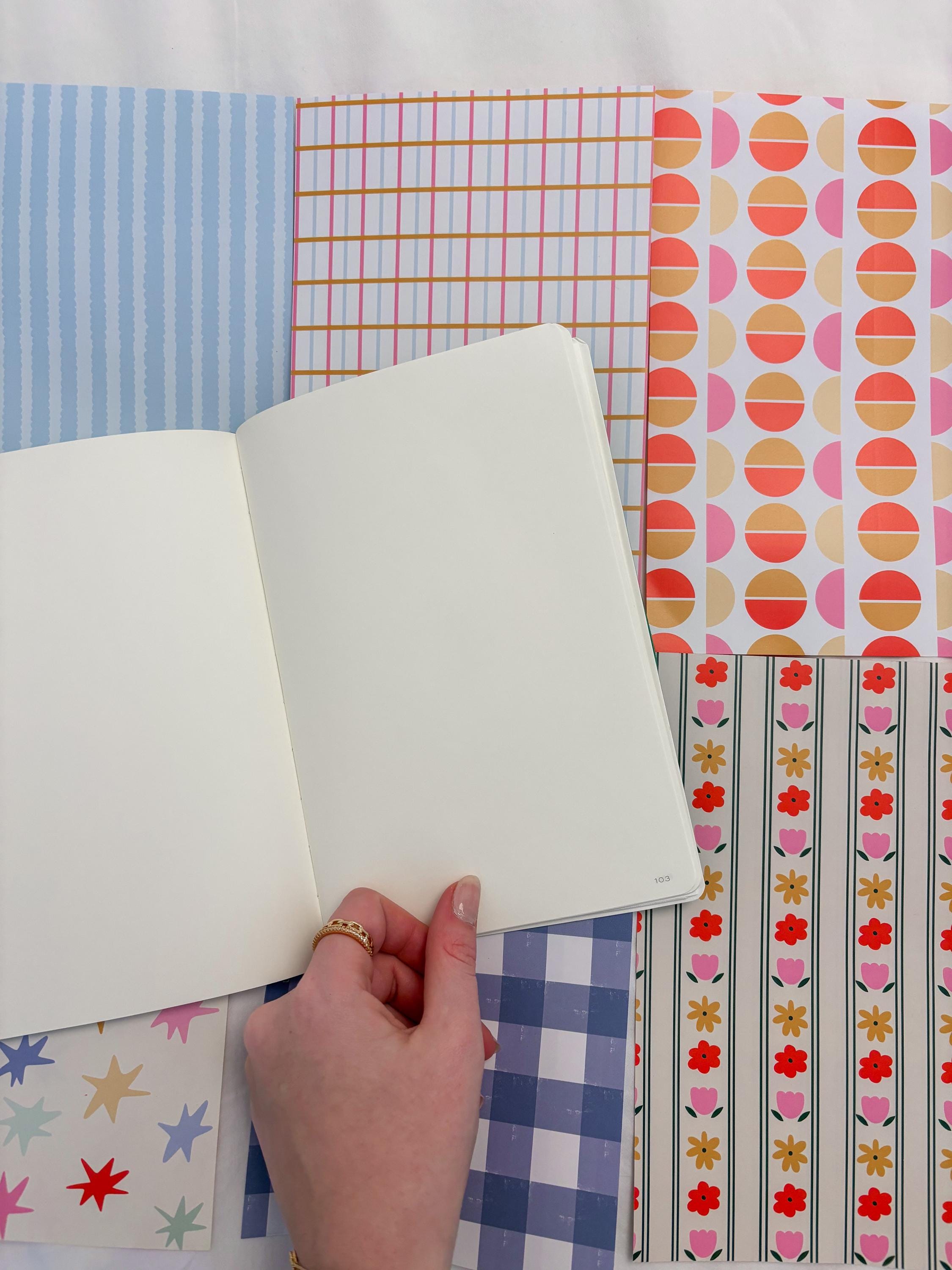 Journal Pattern Notebook 6 Pages -Scrapbooking,Journaling,Junk Journal,Pastel Aesthetics Graphic Pattern,Scrapbook Paper,Blue,Pink,Spring