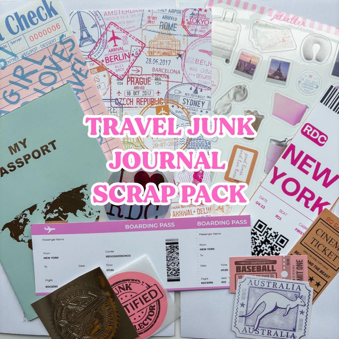 Travel Junk Journal Scrap Epherma Supply Kit - Mystery Assorted Ephemera Sticker Pack- Mixed Media- Aesthetic, trinket, sticker sheets