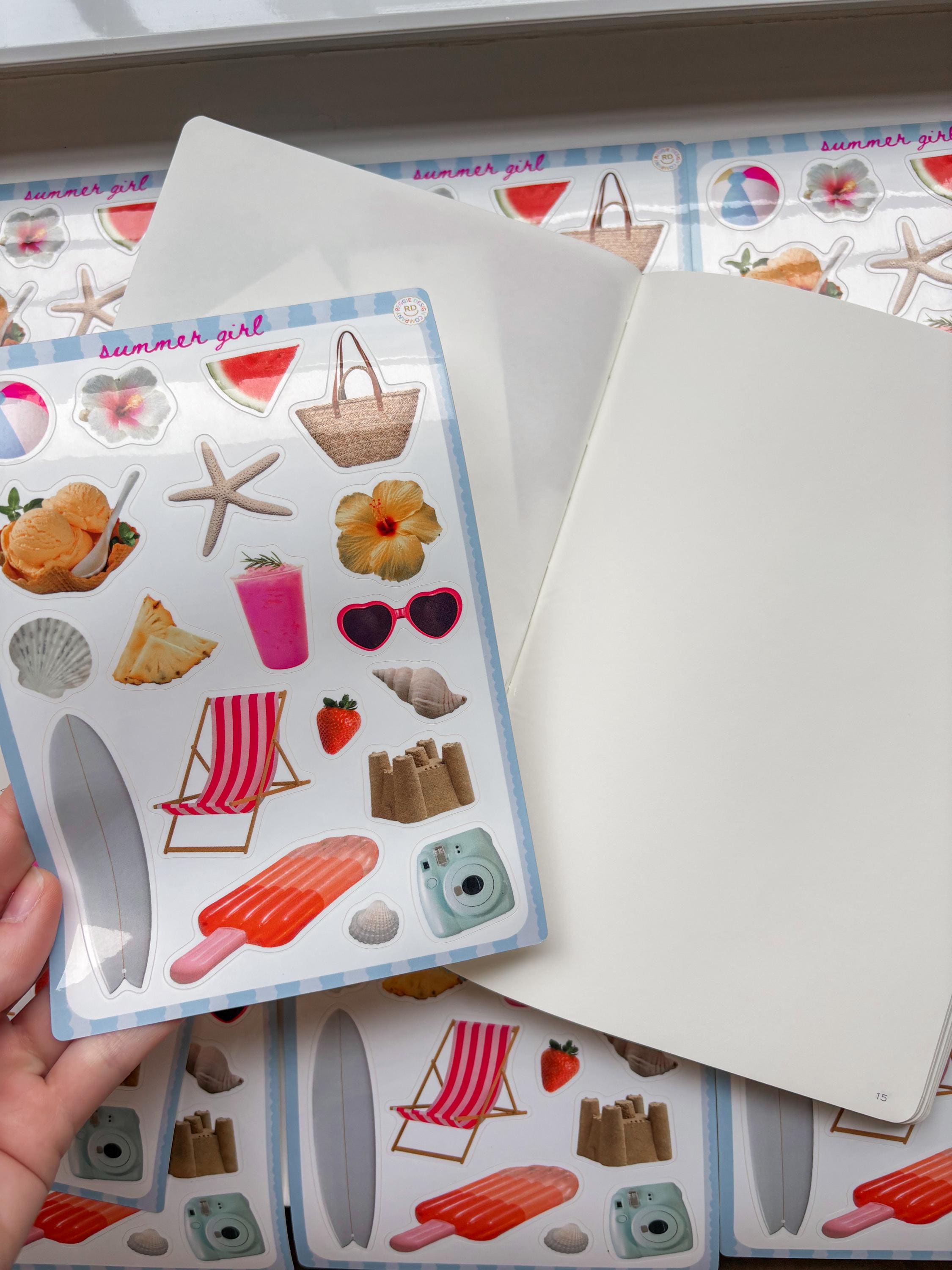 Summer Junk Journal 5x7 Sticker Sheet,Scrapbook Stickers, Journal Cover Stickers,Kiss Cut Sticker , Junk Journal Supplies, Vinyl Stickers