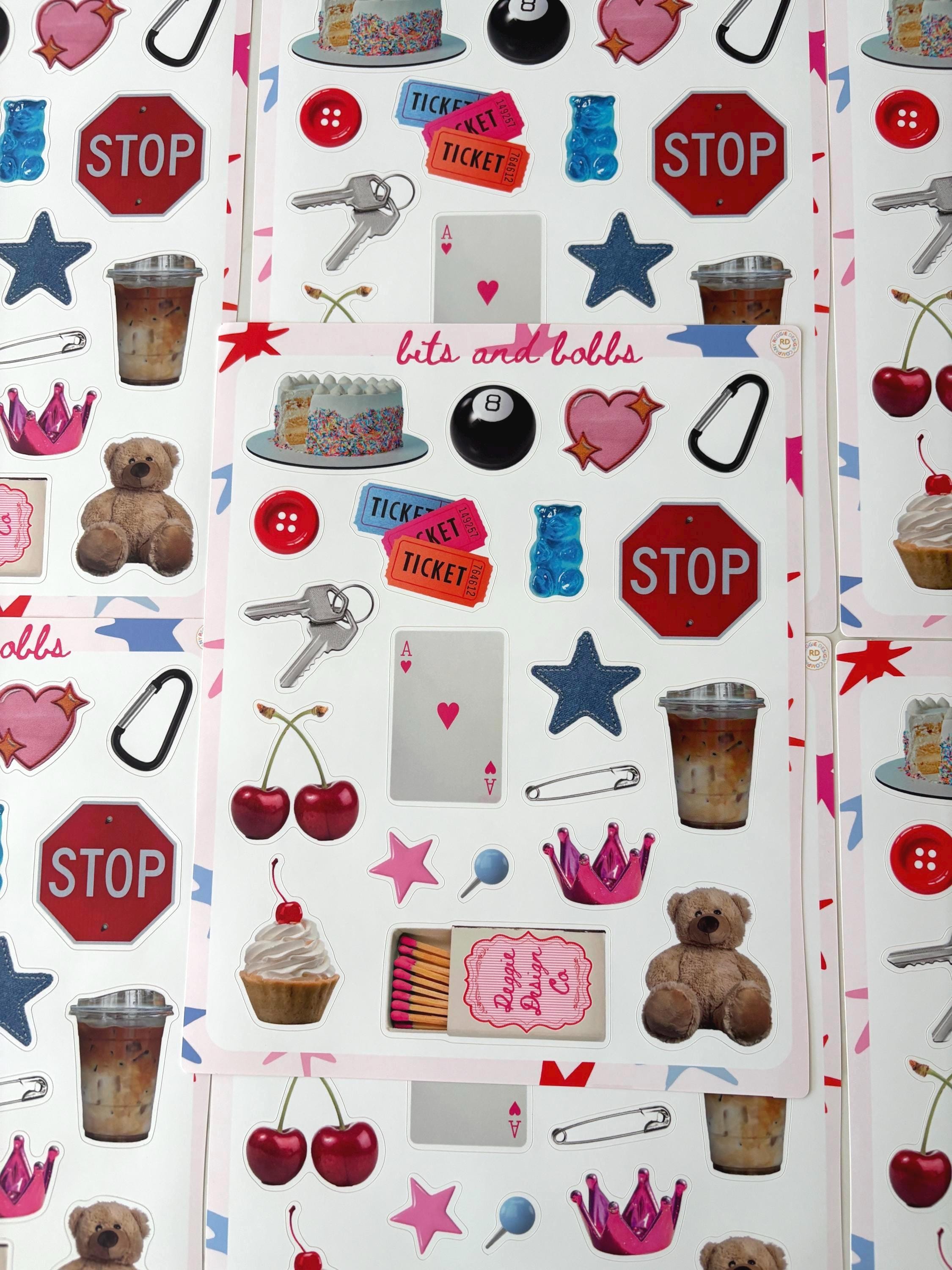 Bits and Bobbs 8x10 Sticker Sheet,Scrapbook Stickers, Journal Cover Stickers,Kiss Cut Sticker , Junk Journal Supplies, Vinyl Stickers