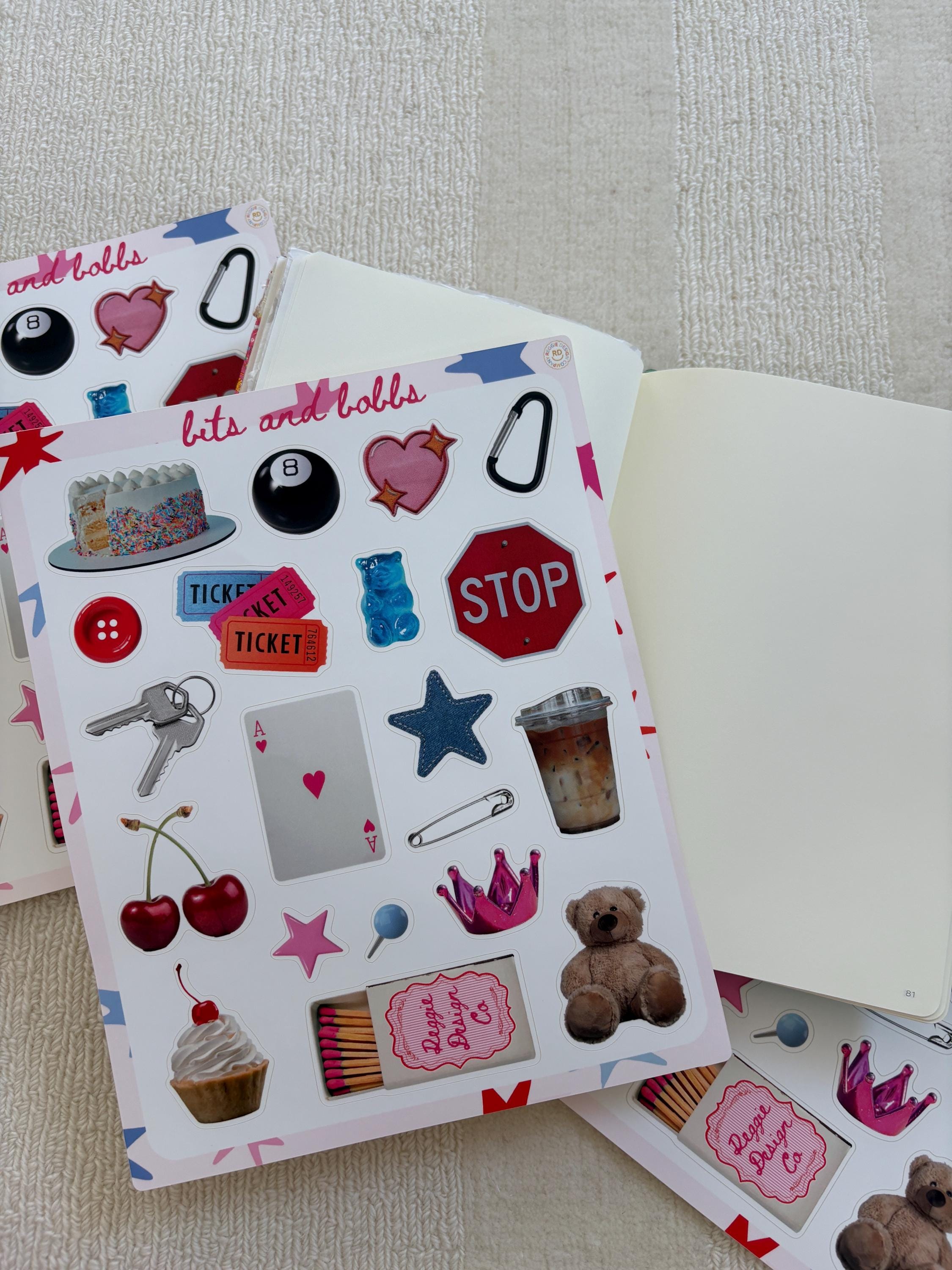 Bits and Bobbs 8x10 Sticker Sheet,Scrapbook Stickers, Journal Cover Stickers,Kiss Cut Sticker , Junk Journal Supplies, Vinyl Stickers