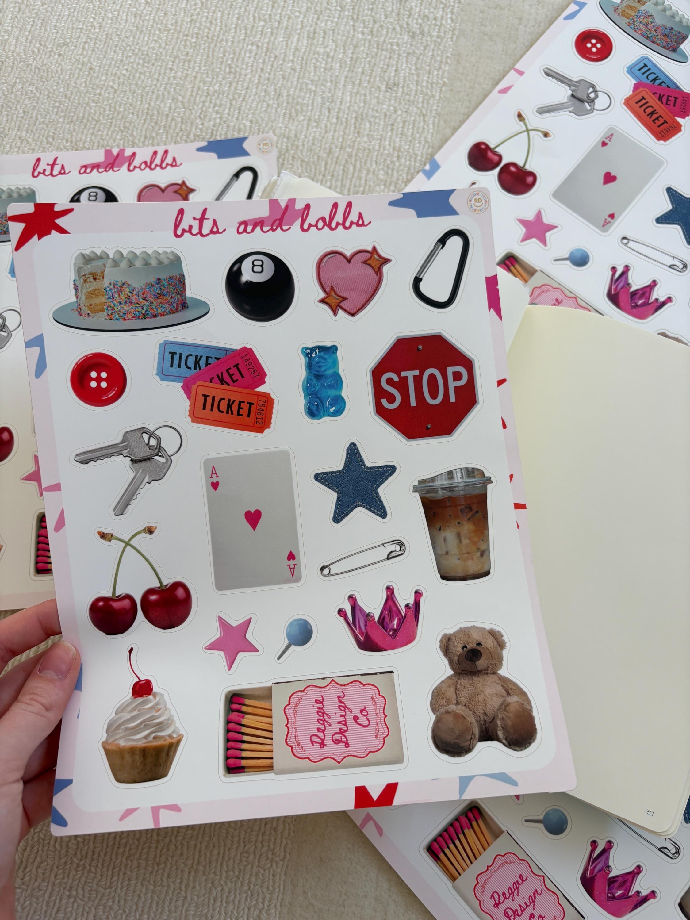 Bits and Bobbs 8x10 Sticker Sheet,Scrapbook Stickers, Journal Cover Stickers,Kiss Cut Sticker , Junk Journal Supplies, Vinyl Stickers