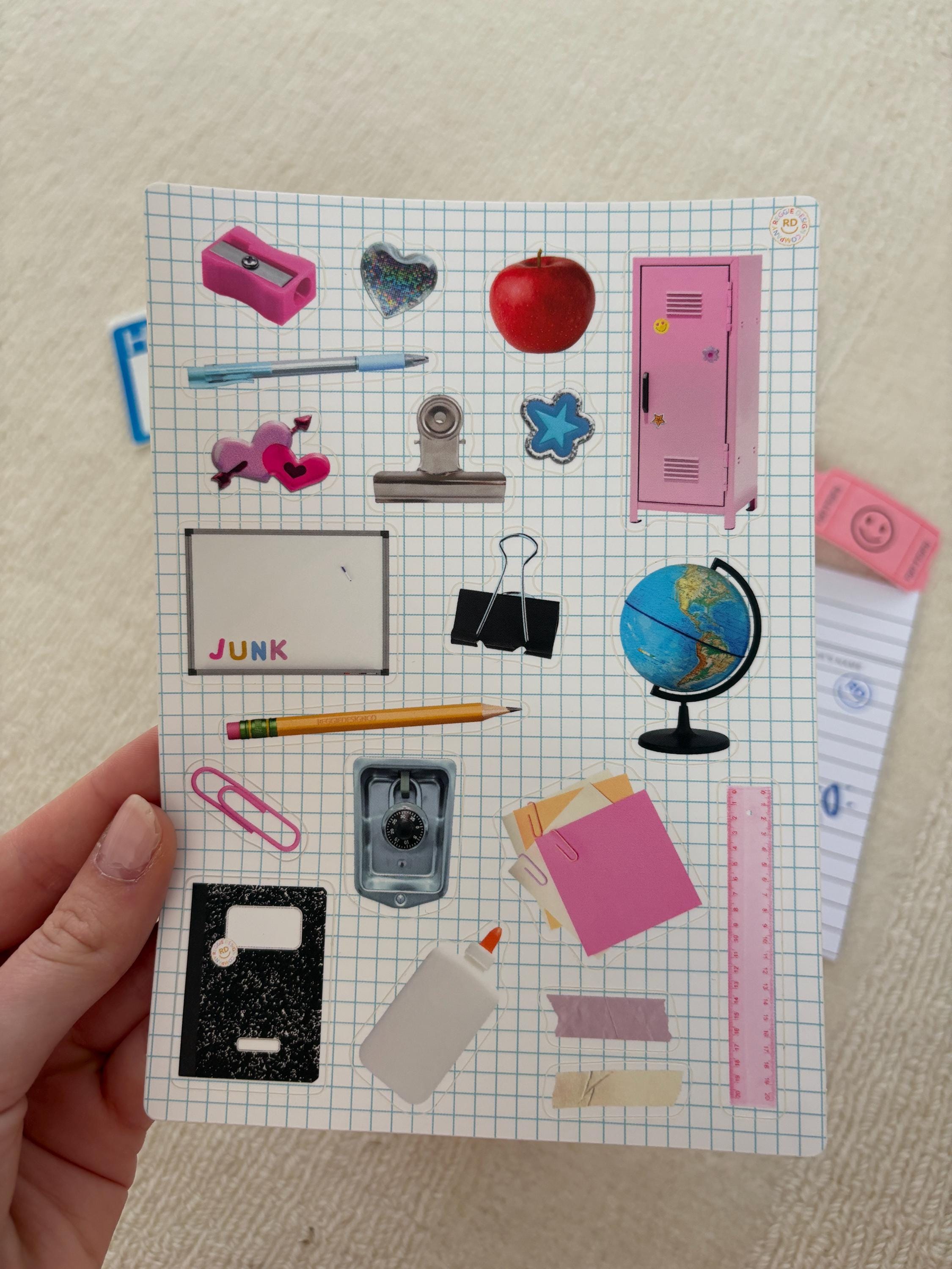 Back to School Junk Journal Scrap Epherma Supply Kit - Assorted Ephemera Sticker Pack- Mixed Media- Aesthetic, trinket, sticker sheets