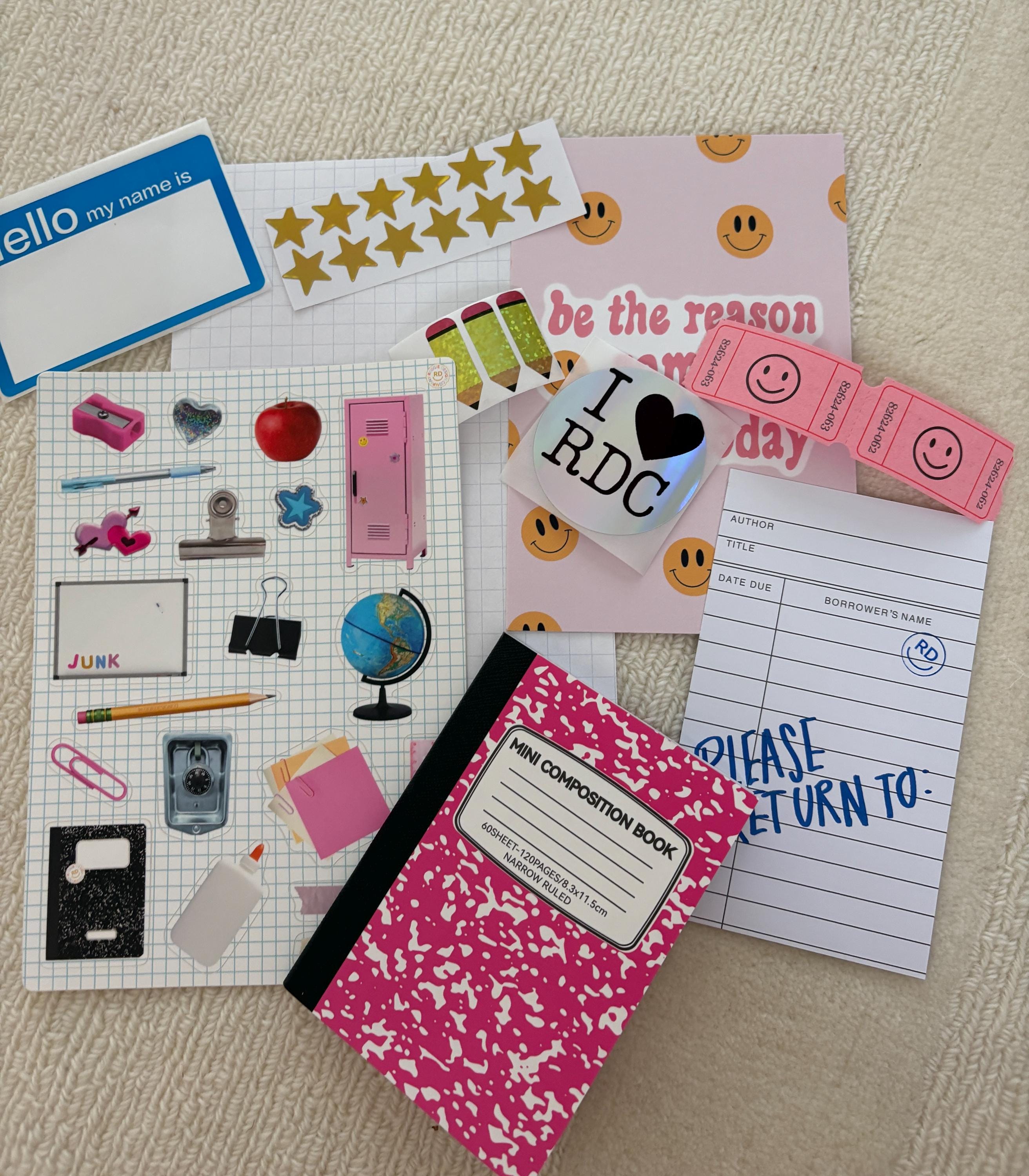 Back to School Junk Journal Scrap Epherma Supply Kit - Assorted Ephemera Sticker Pack- Mixed Media- Aesthetic, trinket, sticker sheets