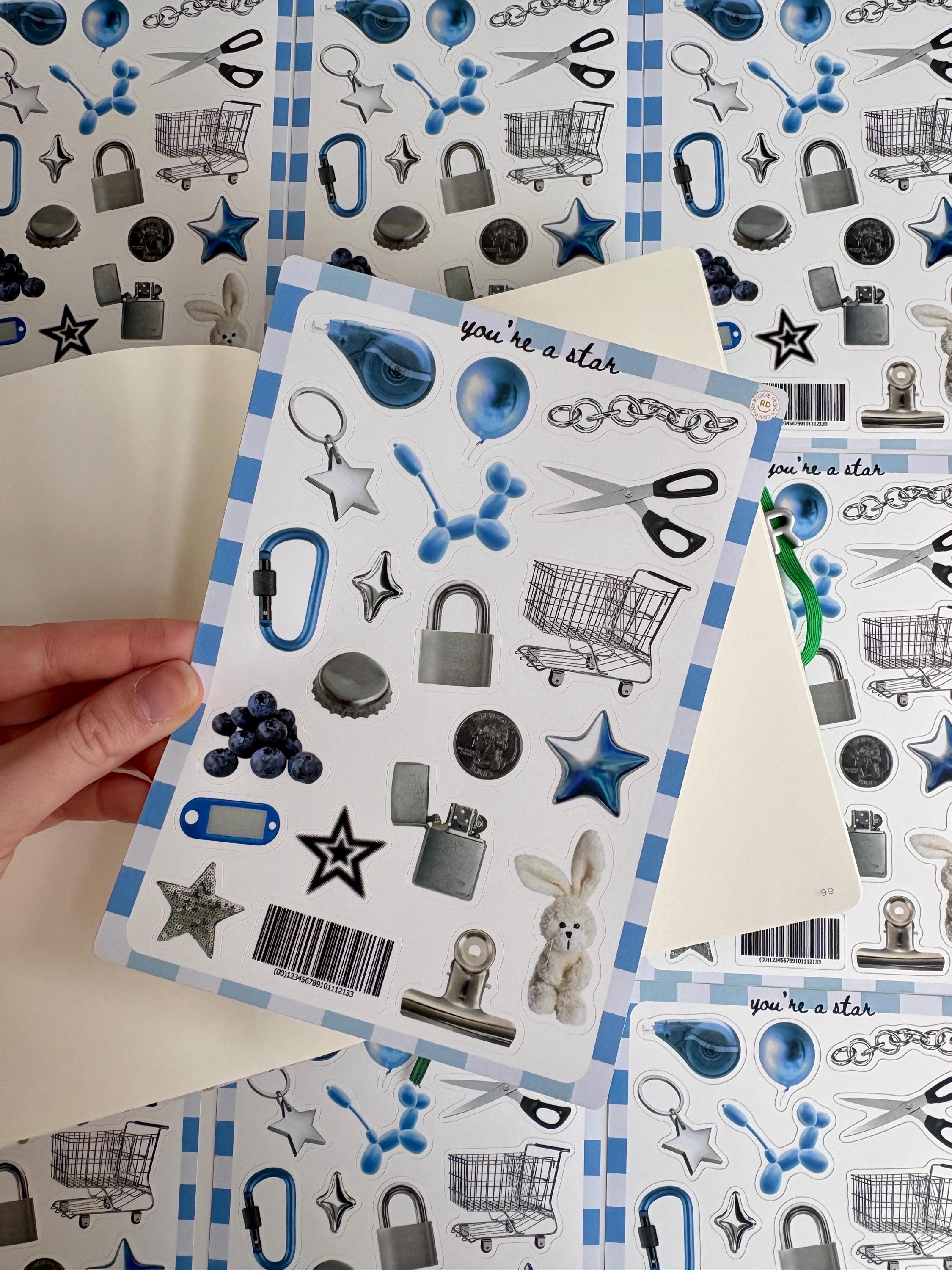 Blue Trinket Journal 5x7 Sticker Sheet,Scrapbook Stickers, Journal Cover Stickers,Kiss Cut Sticker , Junk Journal Supplies, Vinyl Stickers