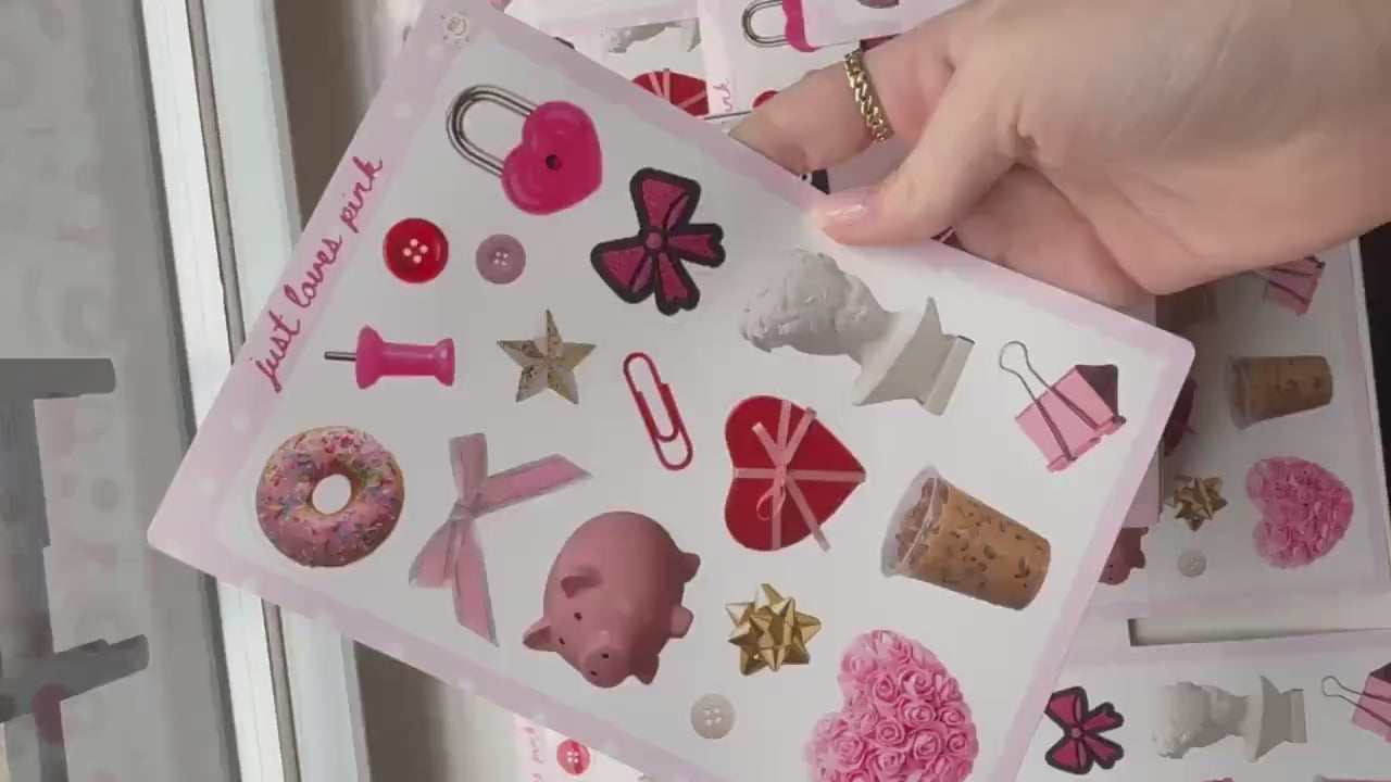 Pink Junk Journal 5x7 Sticker Sheet,Scrapbook Stickers, Journal Cover Stickers,Kiss Cut Sticker Sheet, Junk Journal Supplies, Vinyl Stickers