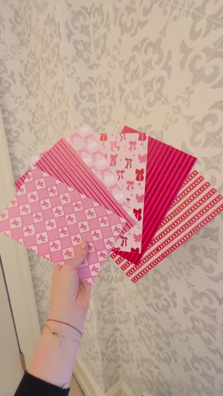 Journal Pattern Notebook 6 Pages -Scrapbooking,Journaling,Junk Journal,Vibrant Aesthetics Graphic Pattern,Scrapbook Paper,Pink,Red,Valentine