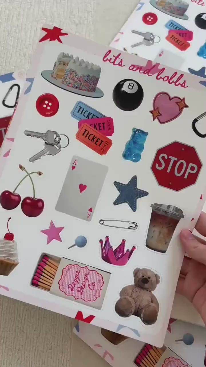 Bits and Bobbs 8x10 Sticker Sheet,Scrapbook Stickers, Journal Cover Stickers,Kiss Cut Sticker , Junk Journal Supplies, Vinyl Stickers