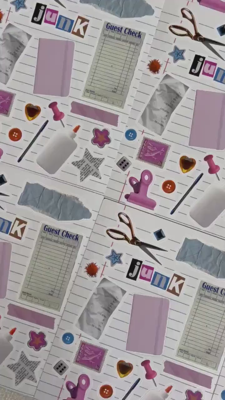 Junk Journal 8x10 Sticker Sheet,Scrapbook Stickers, Journal Cover Stickers,Kiss Cut Sticker , Junk Journal Supplies, Vinyl Stickers