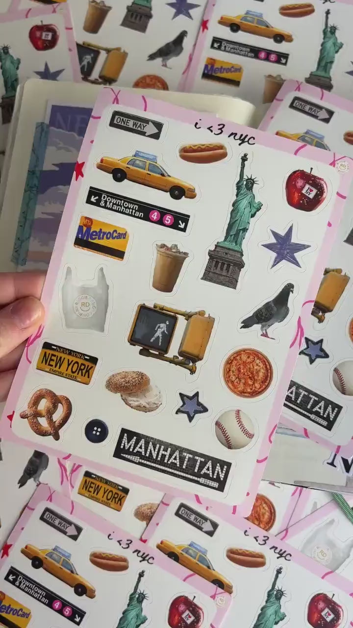 New York Junk Journal 5x7 Sticker Sheet, Scrapbook Stickers, Journal Cover Stickers, Junk Journal Supplies, Vinyl Stickers, NYC souvenir