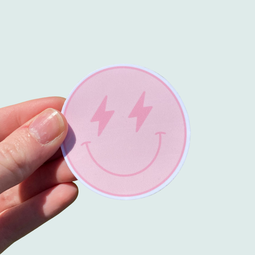 Lighting bolt smiley face sticker