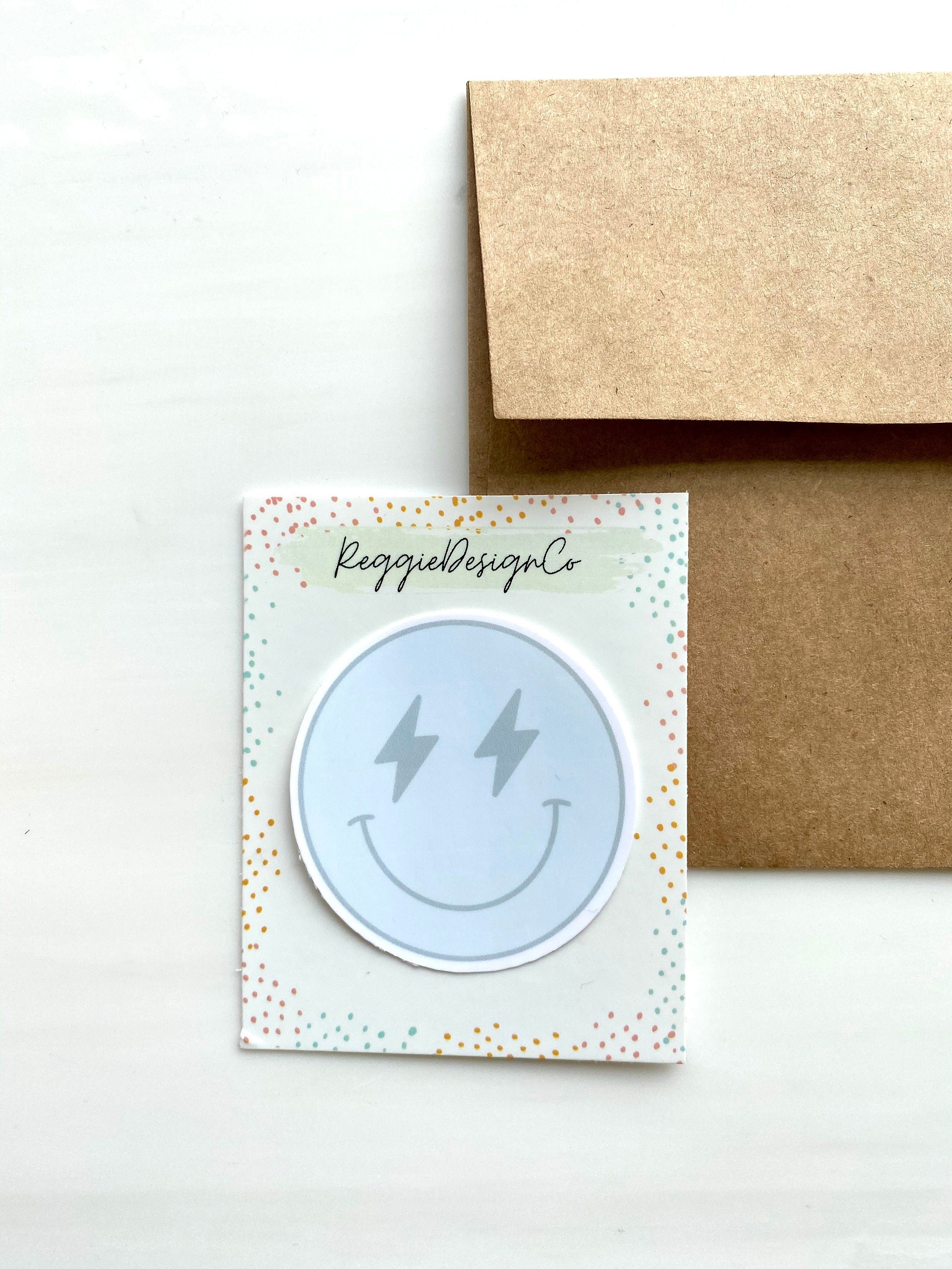 Lighting bolt smiley face sticker