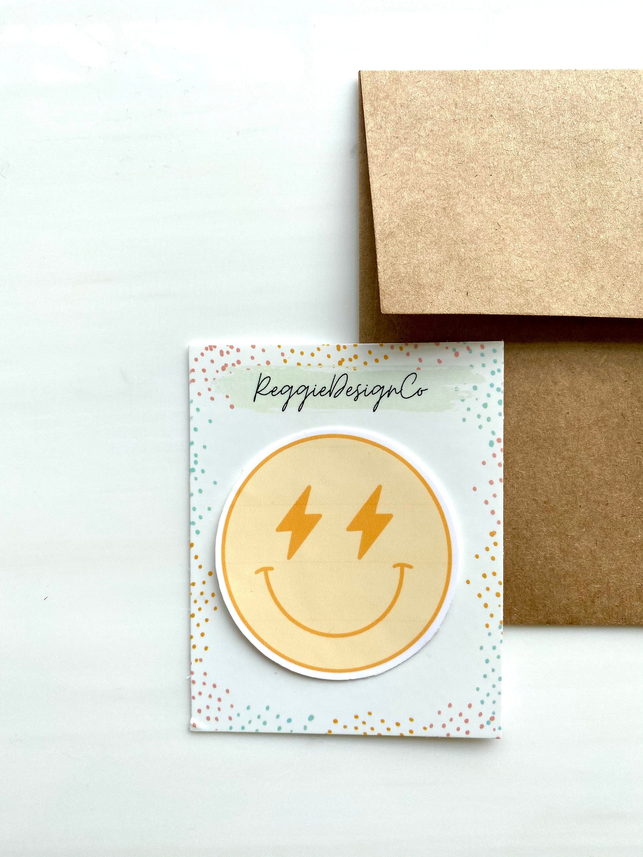 Lighting bolt smiley face sticker