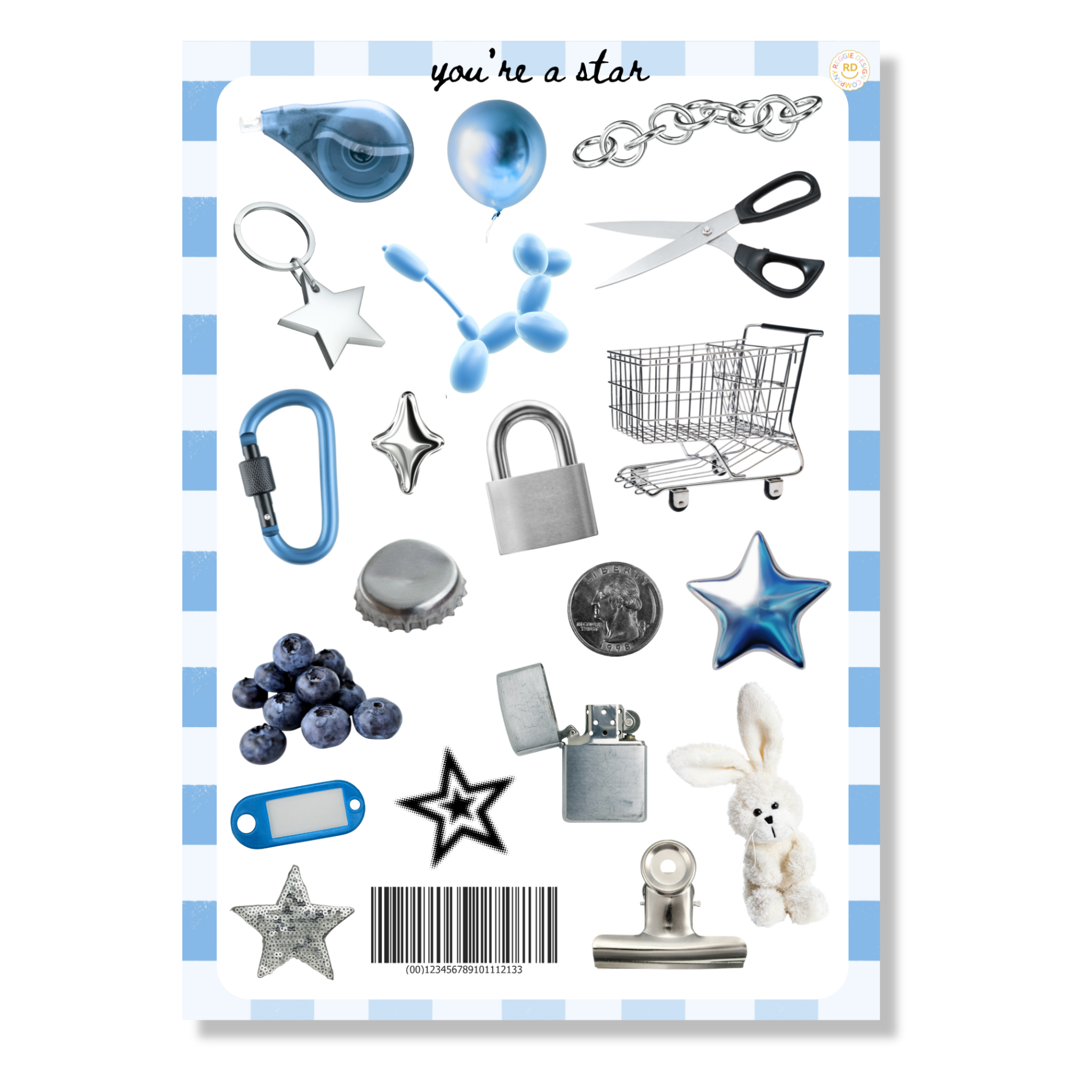 Blue Trinket Journal 5x7 Sticker Sheet,Scrapbook Stickers, Journal Cover Stickers,Kiss Cut Sticker , Junk Journal Supplies, Vinyl Stickers