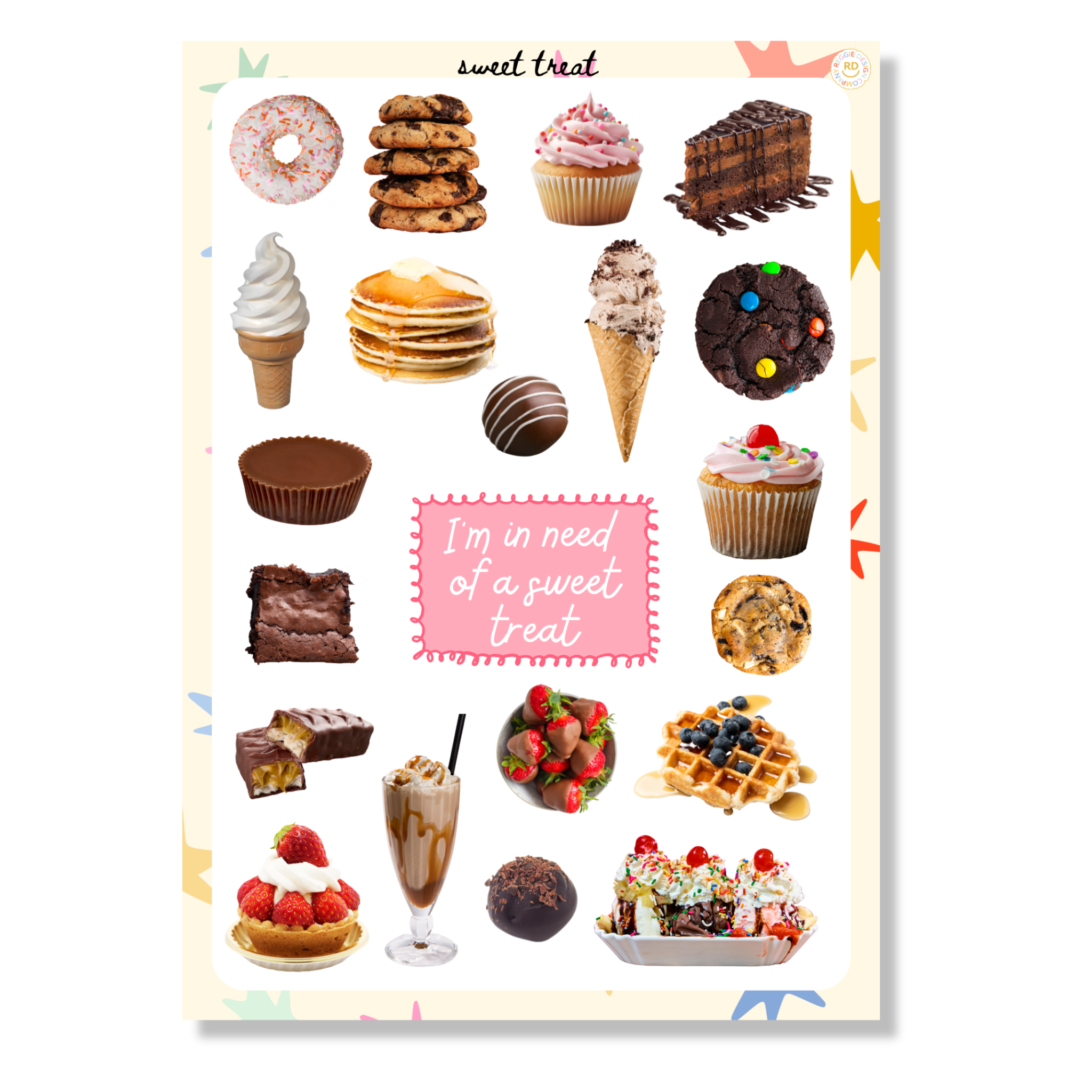 Sweet Treat Vinyl Sticker Sheet, Scrapbook Stickers, 5x7