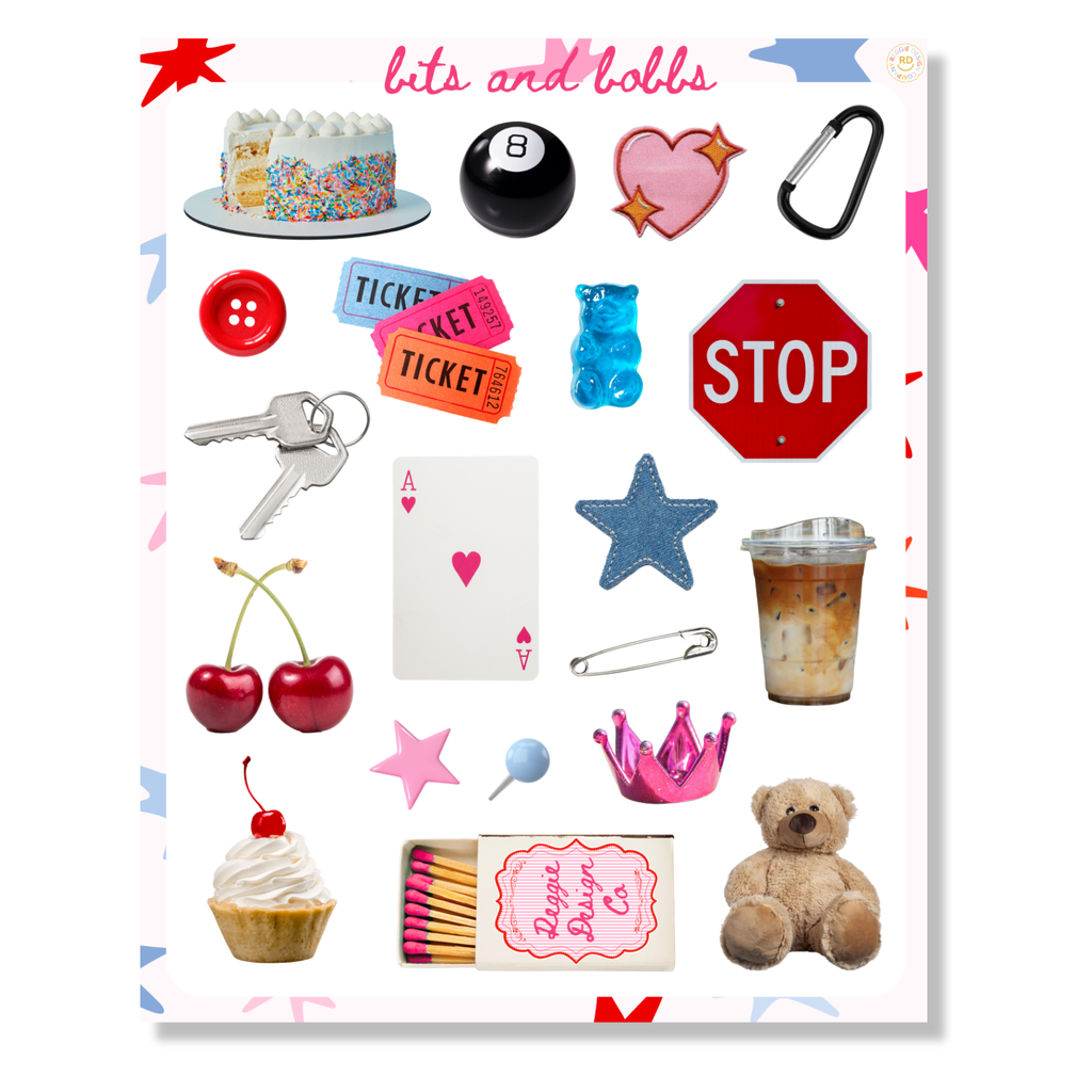 Bits and Bobbs 8x10 Sticker Sheet,Scrapbook Stickers, Journal Cover Stickers,Kiss Cut Sticker , Junk Journal Supplies, Vinyl Stickers