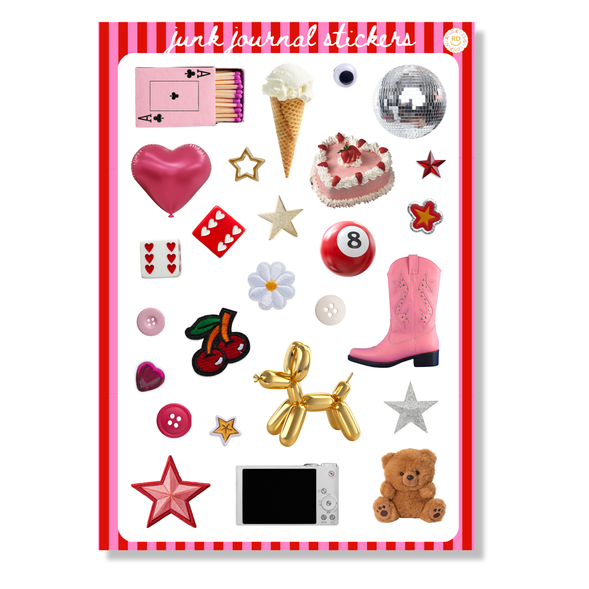 Trinket Junk Journal 5x7 Sticker Sheet,Scrapbook Stickers, Journal Cover Stickers,Kiss Cut Sticker , Junk Journal Supplies, Vinyl Stickers