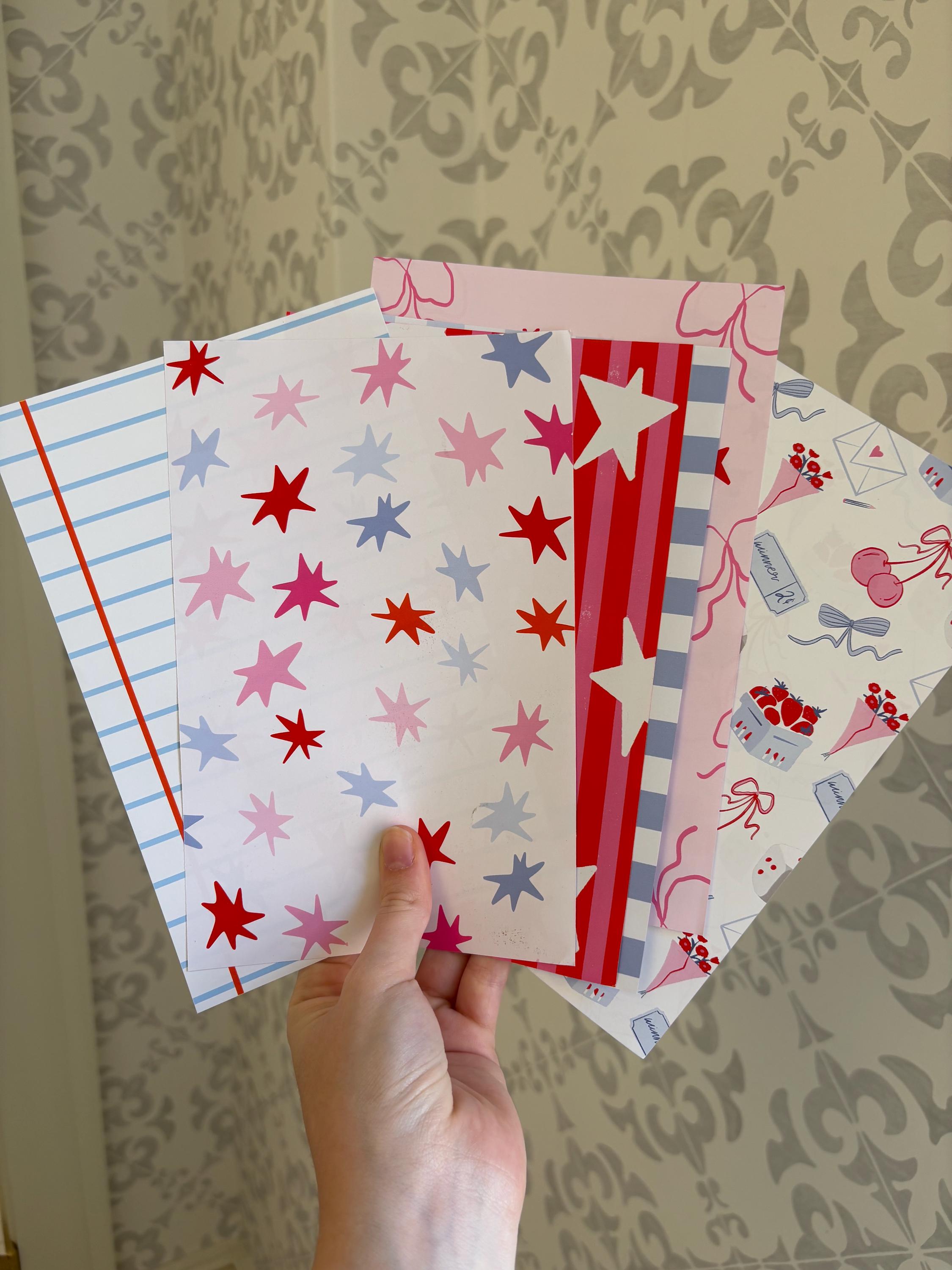 Journal Pattern Notebook 6 Pages -Scrapbooking,Journaling,Junk Journal,Pastel Aesthetics Graphic Pattern,Scrapbook Paper,Blue,Pink,red