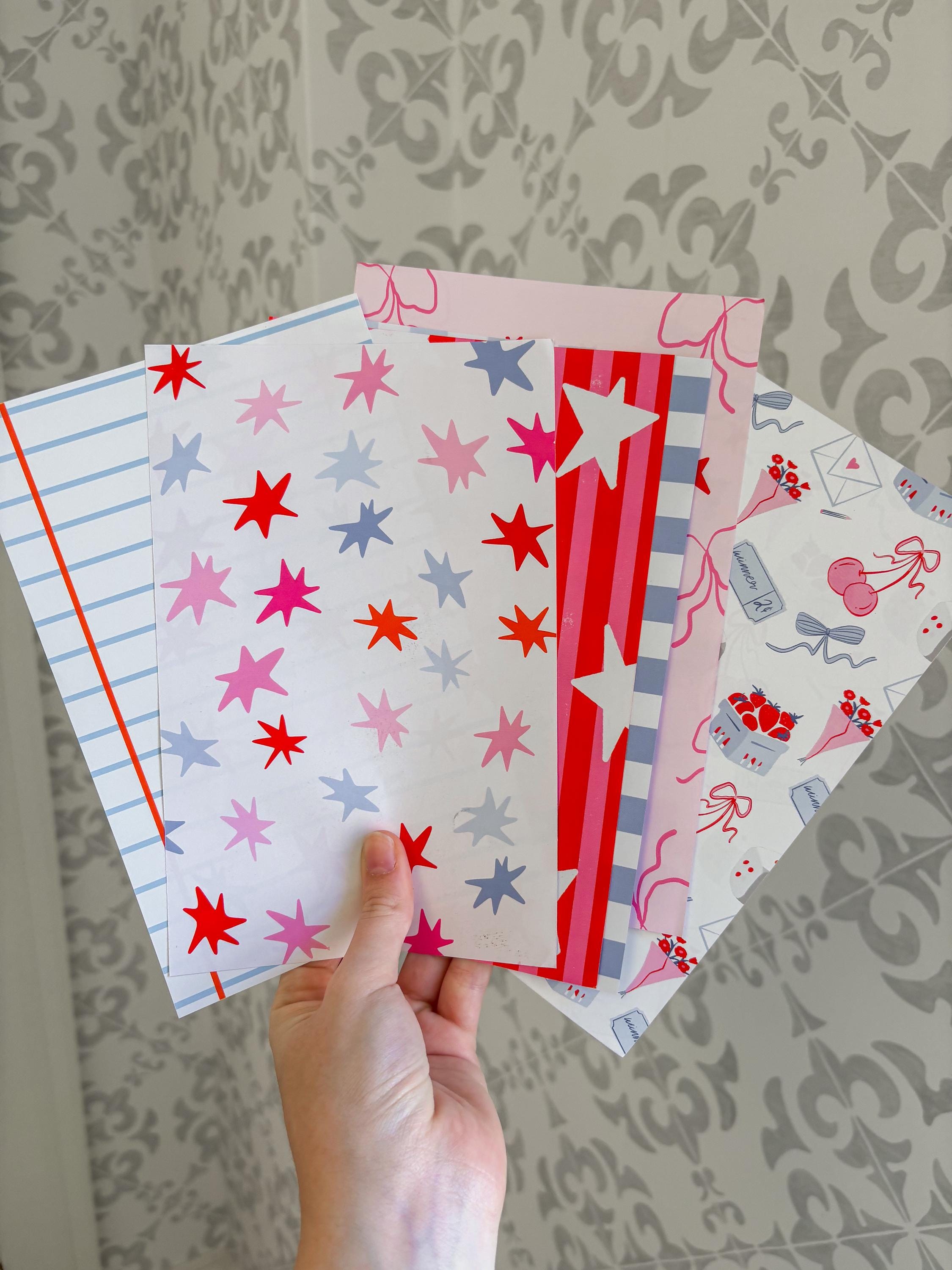 Journal Pattern Notebook 6 Pages -Scrapbooking,Journaling,Junk Journal,Pastel Aesthetics Graphic Pattern,Scrapbook Paper,Blue,Pink,red