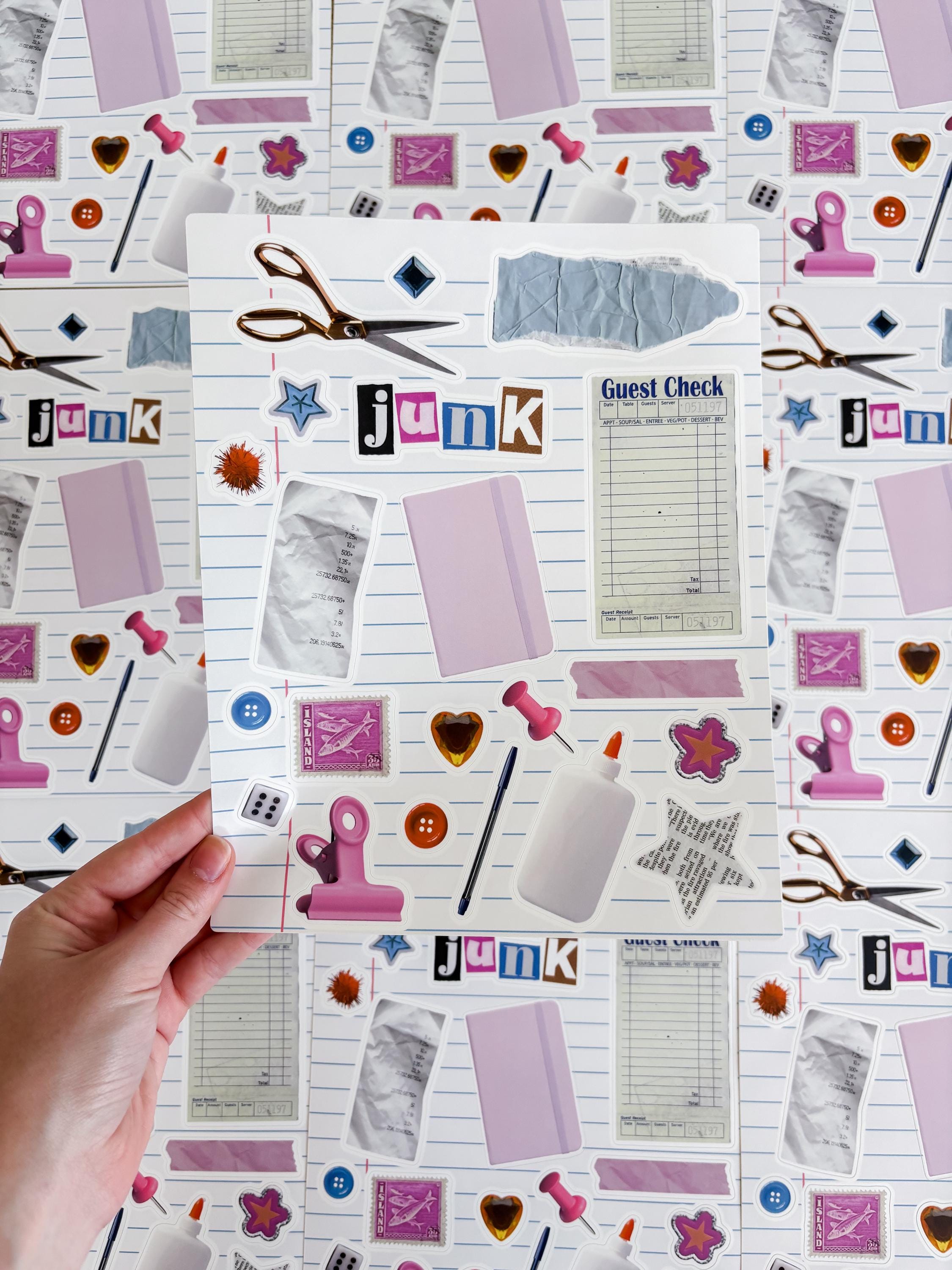 Junk Journal 8x10 Sticker Sheet,Scrapbook Stickers, Journal Cover Stickers,Kiss Cut Sticker , Junk Journal Supplies, Vinyl Stickers
