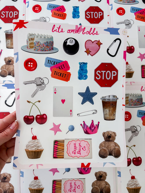 Bits and Bobbs 8x10 Sticker Sheet,Scrapbook Stickers, Journal Cover Stickers,Kiss Cut Sticker , Junk Journal Supplies, Vinyl Stickers