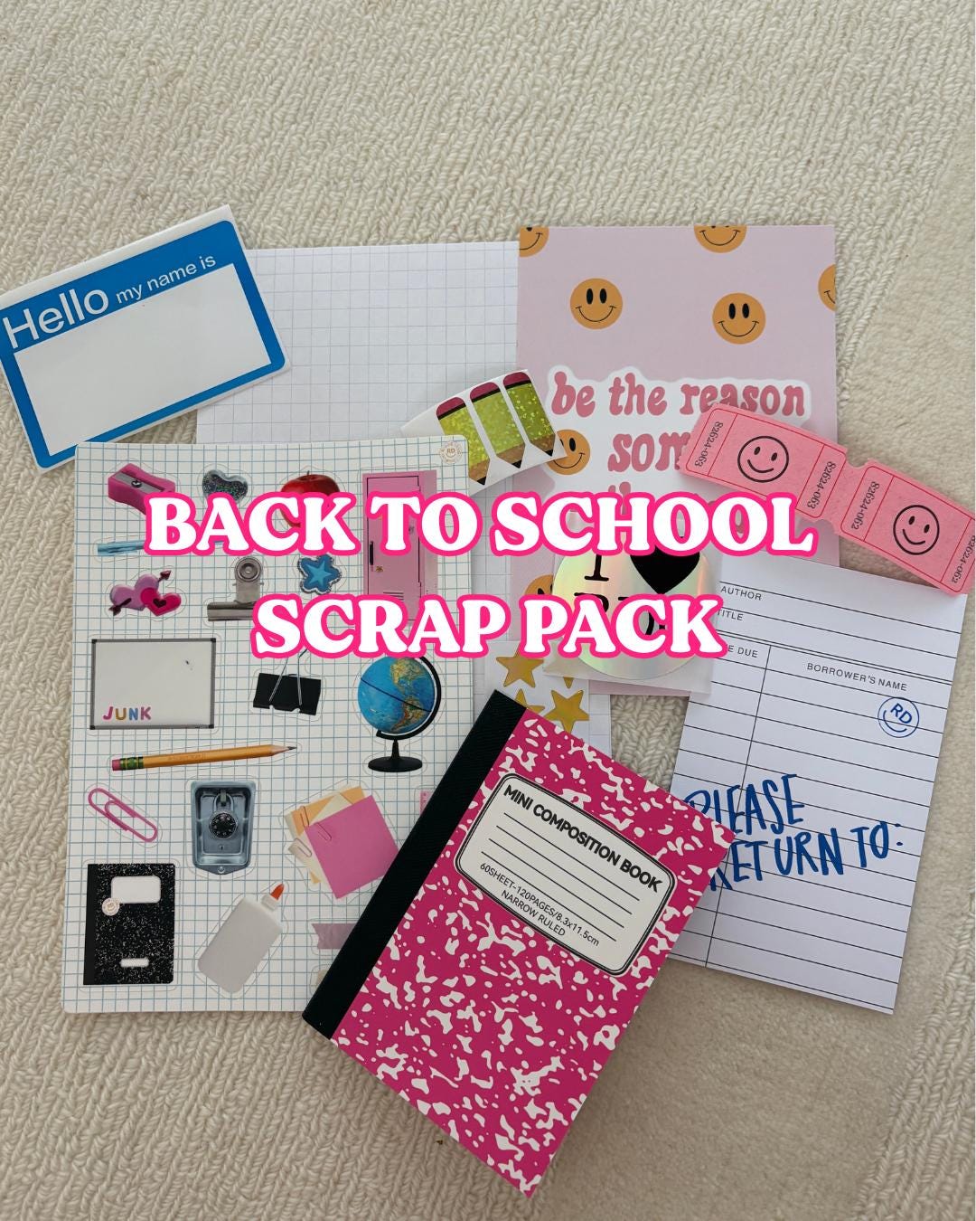 Back to School Junk Journal Scrap Epherma Supply Kit - Assorted Ephemera Sticker Pack- Mixed Media- Aesthetic, trinket, sticker sheets