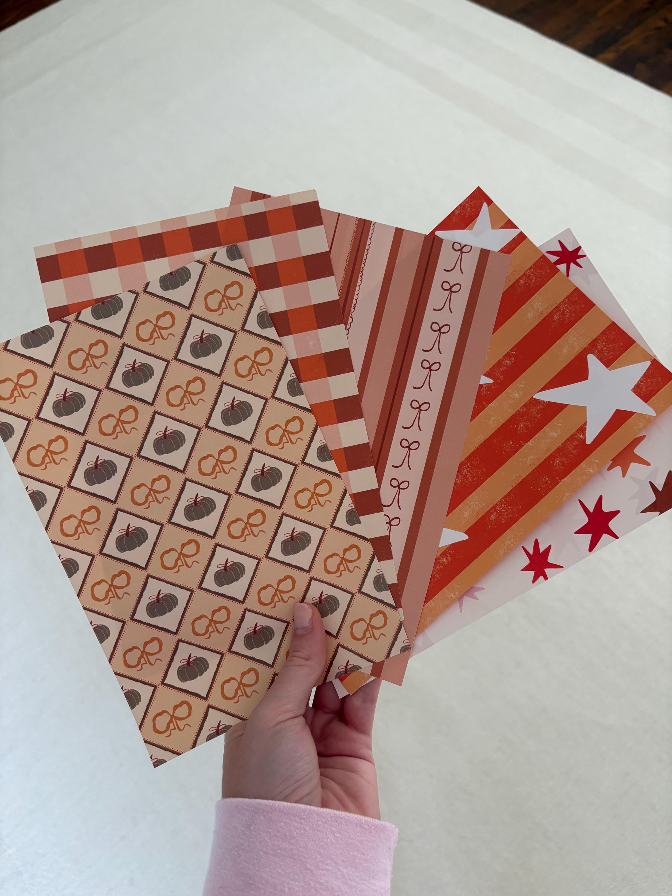 Fall Journal Pattern Notebook 5 Pages -Scrapbooking, Journaling, Junk Journal ,Autumn Aesthetics Graphic Pattern,Scrapbook Paper,Orange,red