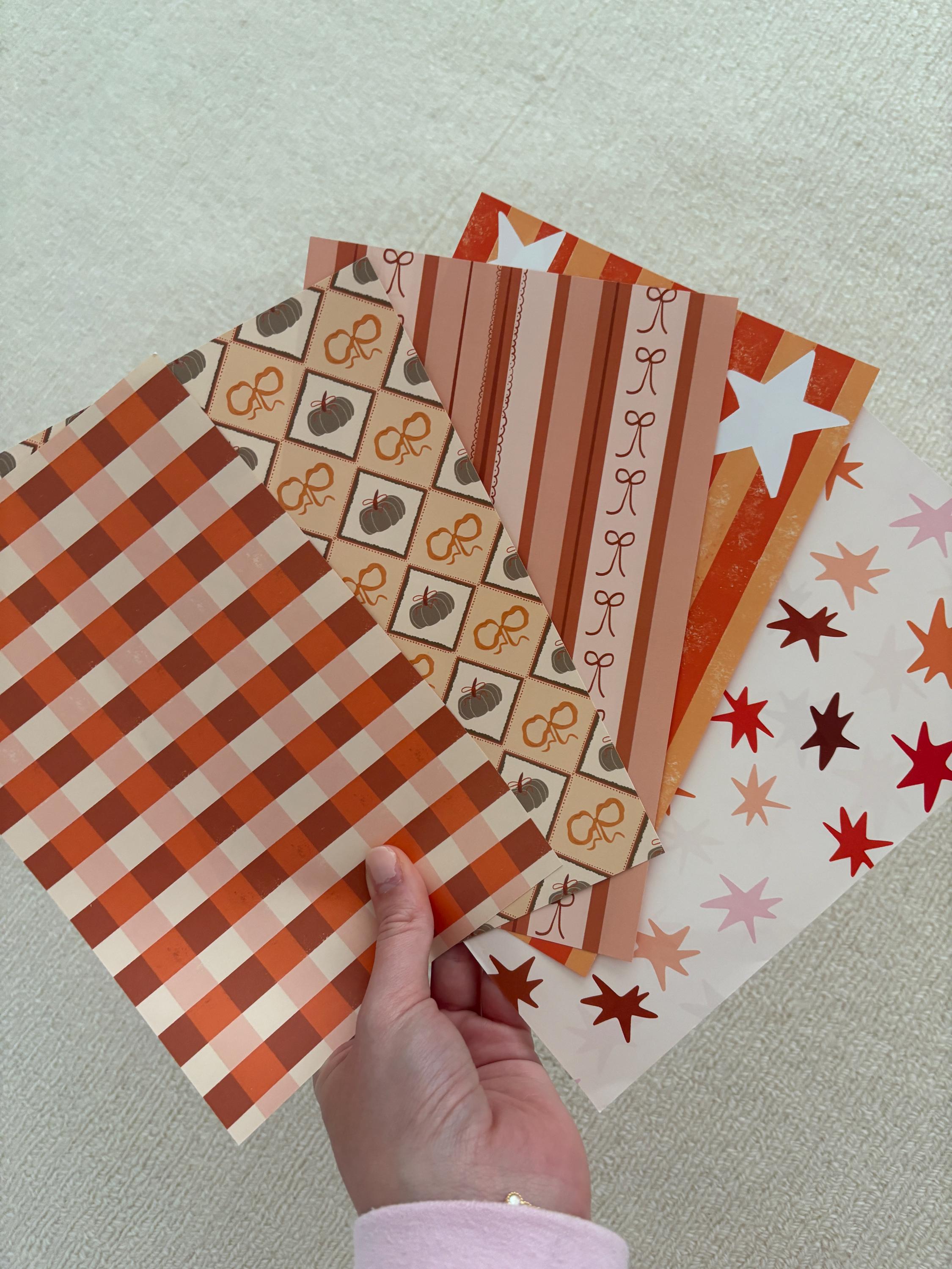 Fall Journal Pattern Notebook 5 Pages -Scrapbooking, Journaling, Junk Journal ,Autumn Aesthetics Graphic Pattern,Scrapbook Paper,Orange,red