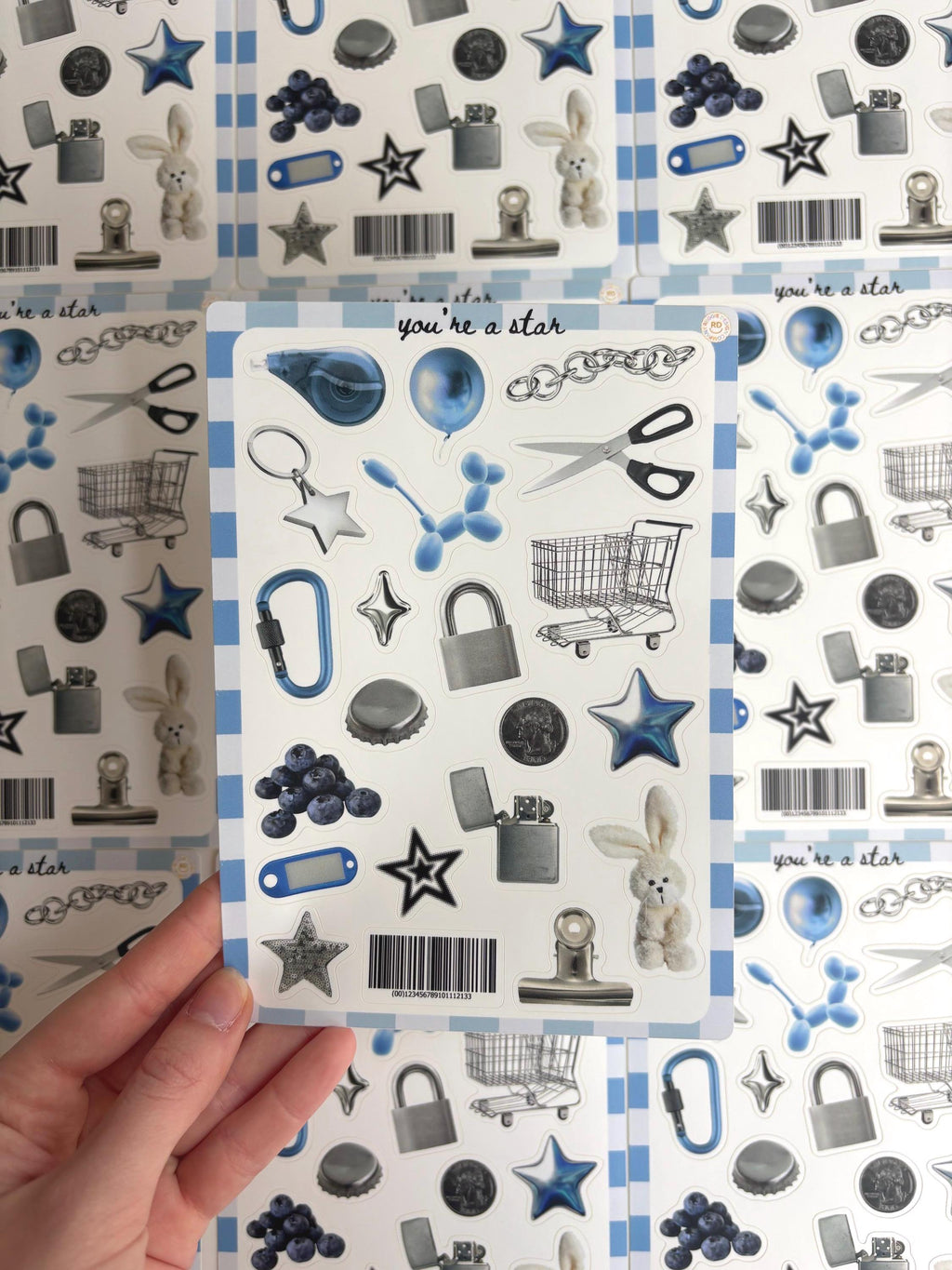 Blue Trinket Journal 5x7 Sticker Sheet,Scrapbook Stickers, Journal Cover Stickers,Kiss Cut Sticker , Junk Journal Supplies, Vinyl Stickers