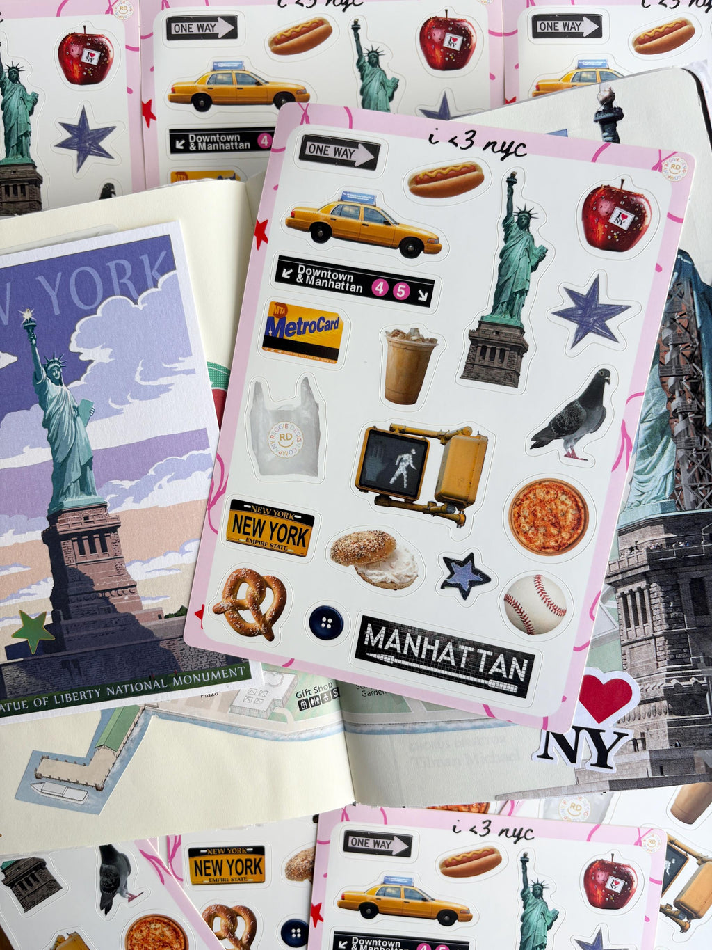 New York Junk Journal 5x7 Sticker Sheet, Scrapbook Stickers, Journal Cover Stickers, Junk Journal Supplies, Vinyl Stickers, NYC souvenir