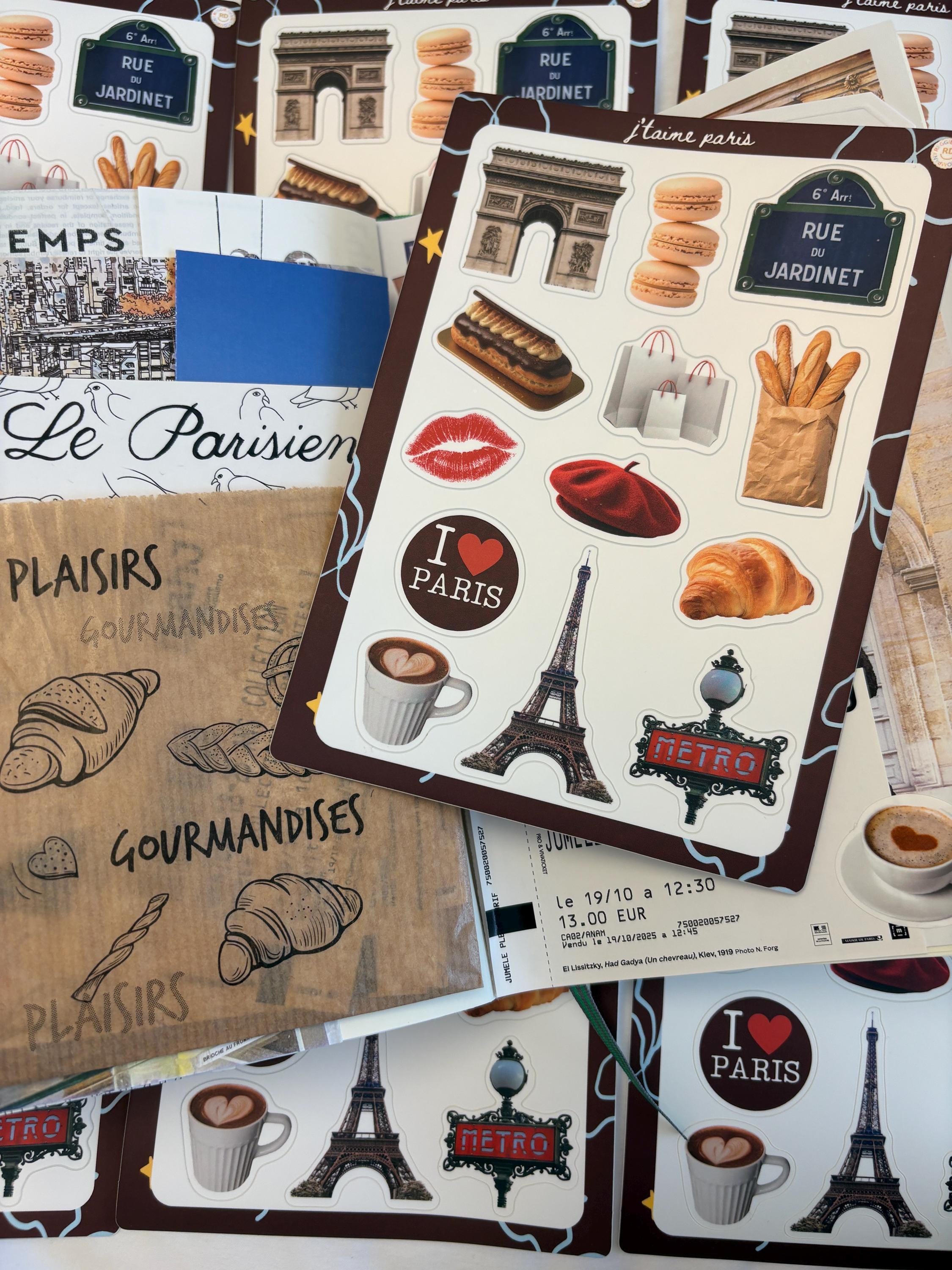 Paris Junk Journal 5x7 Sticker Sheet, Scrapbook Stickers, Journal Cover Stickers, Junk Journal Supplies, Vinyl Stickers, Paris souvenir