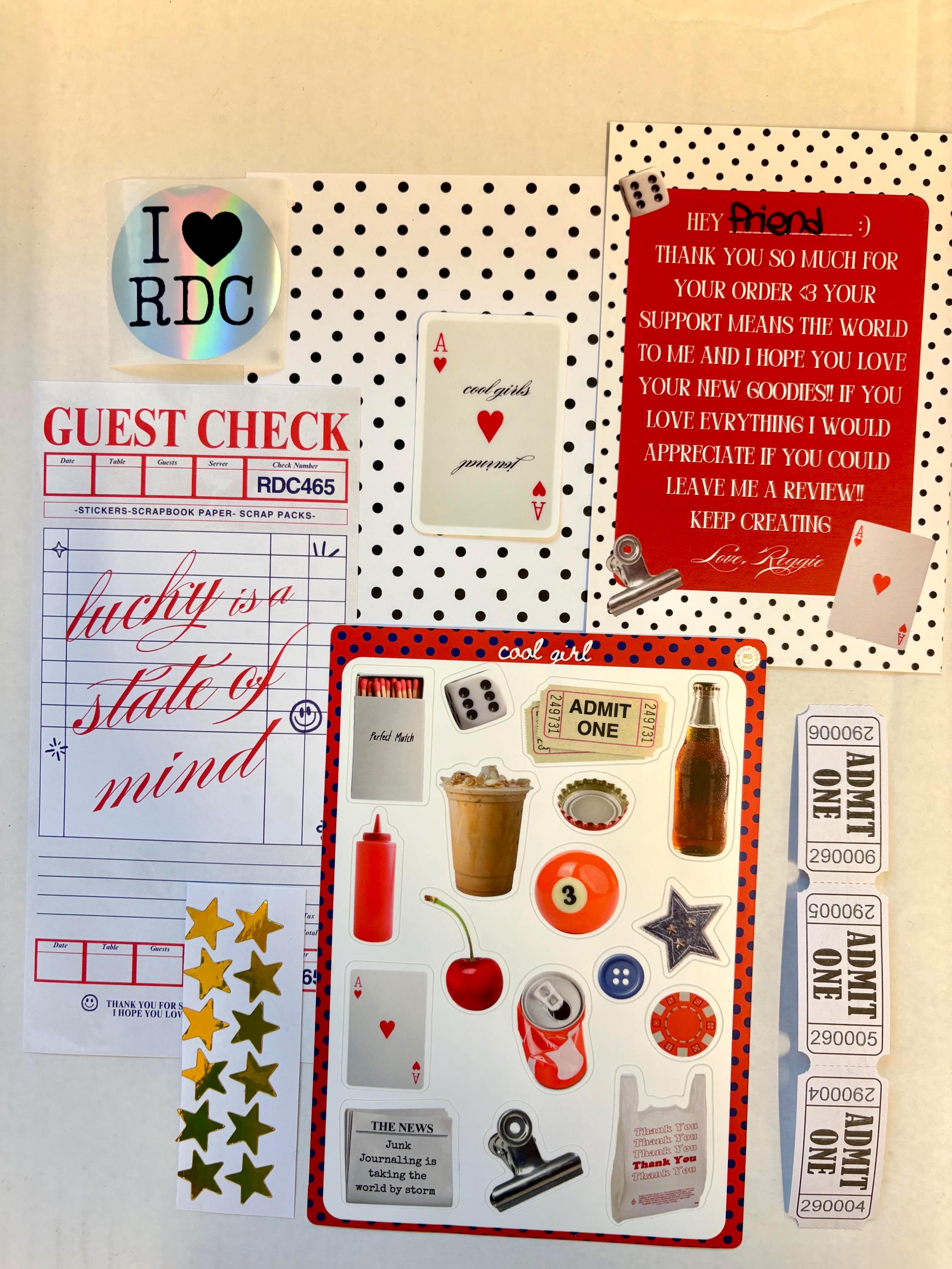 Lucky Girl Junk Journal Scrap Epherma Supply Kit - Mystery Assorted Ephemera Sticker Pack- Mixed Media- Aesthetic, trinket, sticker sheets