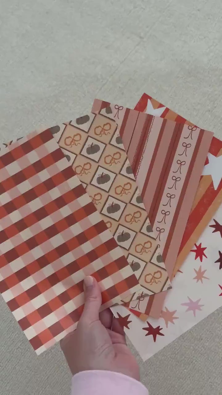 Fall Journal Pattern Notebook 5 Pages -Scrapbooking, Journaling, Junk Journal ,Autumn Aesthetics Graphic Pattern,Scrapbook Paper,Orange,red